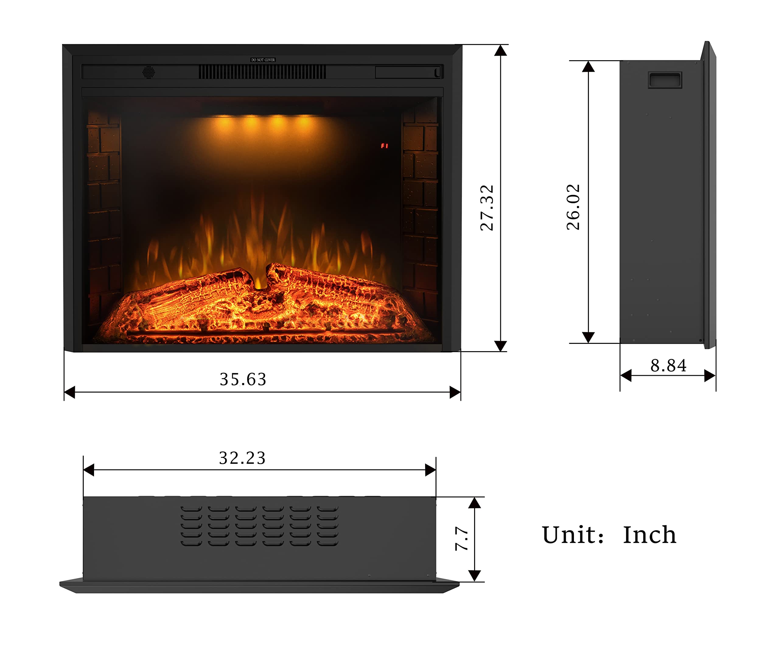Benrocks 36'' Electric Fireplace Inserts, Recessed & Built In Wall Electric Fireplace Heater With Fire Crackling Sound, Adjustab