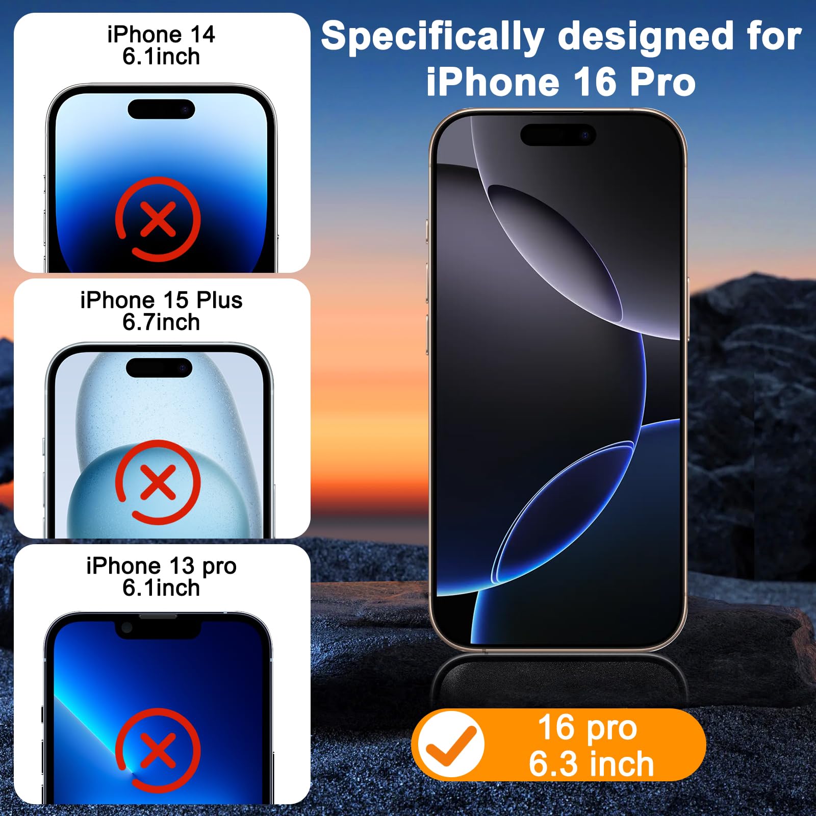 Sibeitu 3 Pack Screen Protector For Iphone 16 Pro With 3 Pack Camera Lens Protector, 6.3 Inch Hd Clear 9H Hardness Tempered Glas
