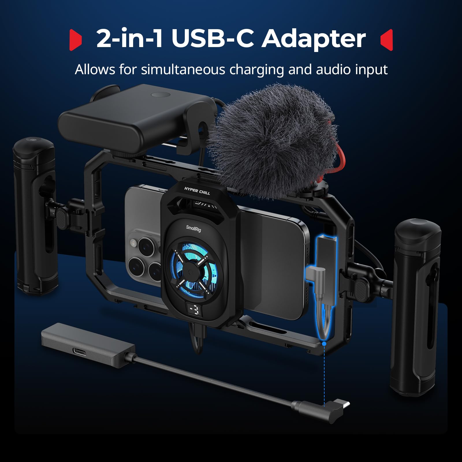 Smallrig Universal Hyper Chill Cooling Phone Cage For Iphone 17 16/Android, With 15W Active Cooler & 2-In-1 Usb-C Adapter & Powe