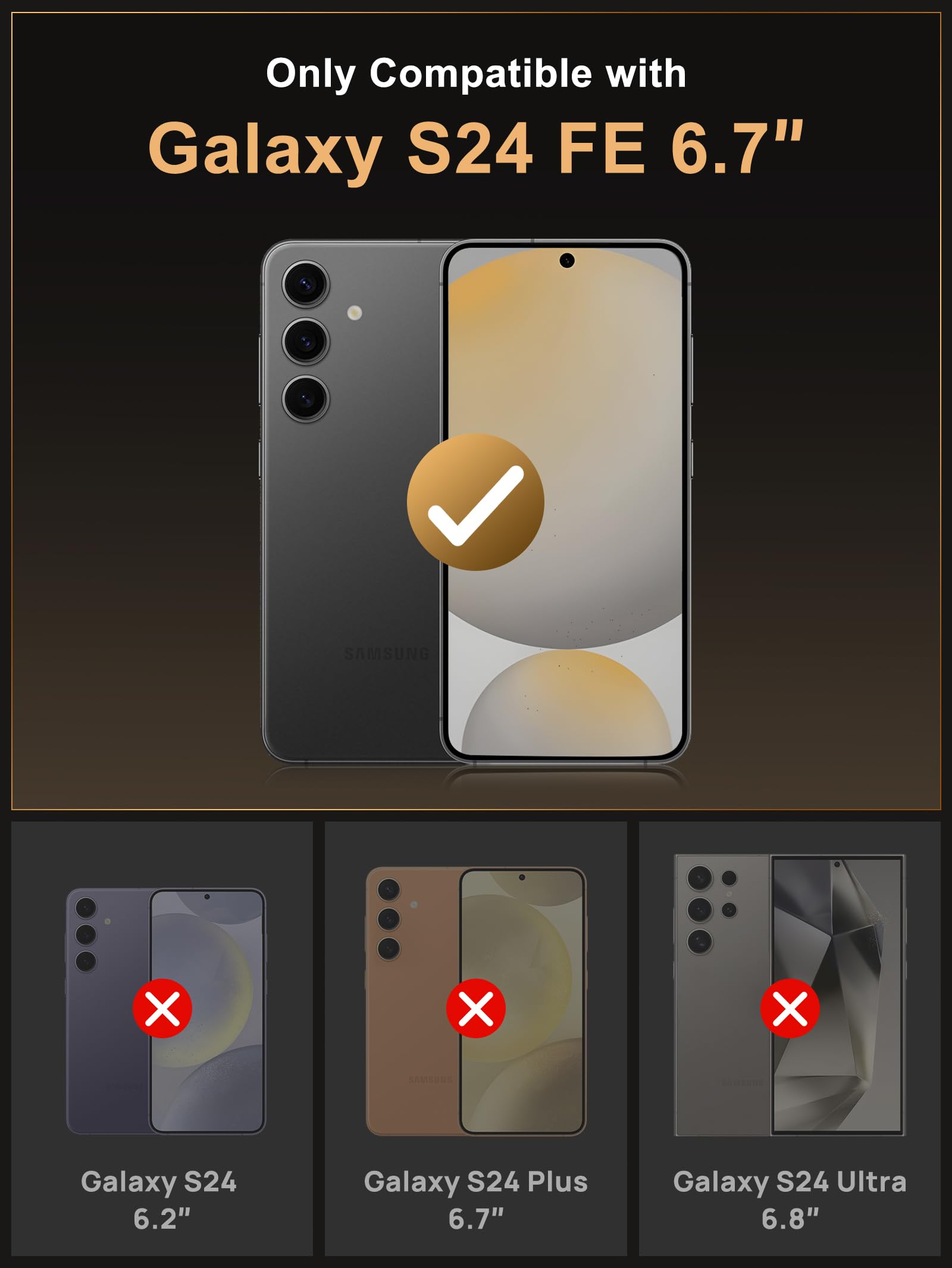 Vihibii For Samsung Galaxy S24 Fe Wallet Case With Card Holder (4 Cards) & Slide Camera Lens Protective Cover & Kickstand, Heavy