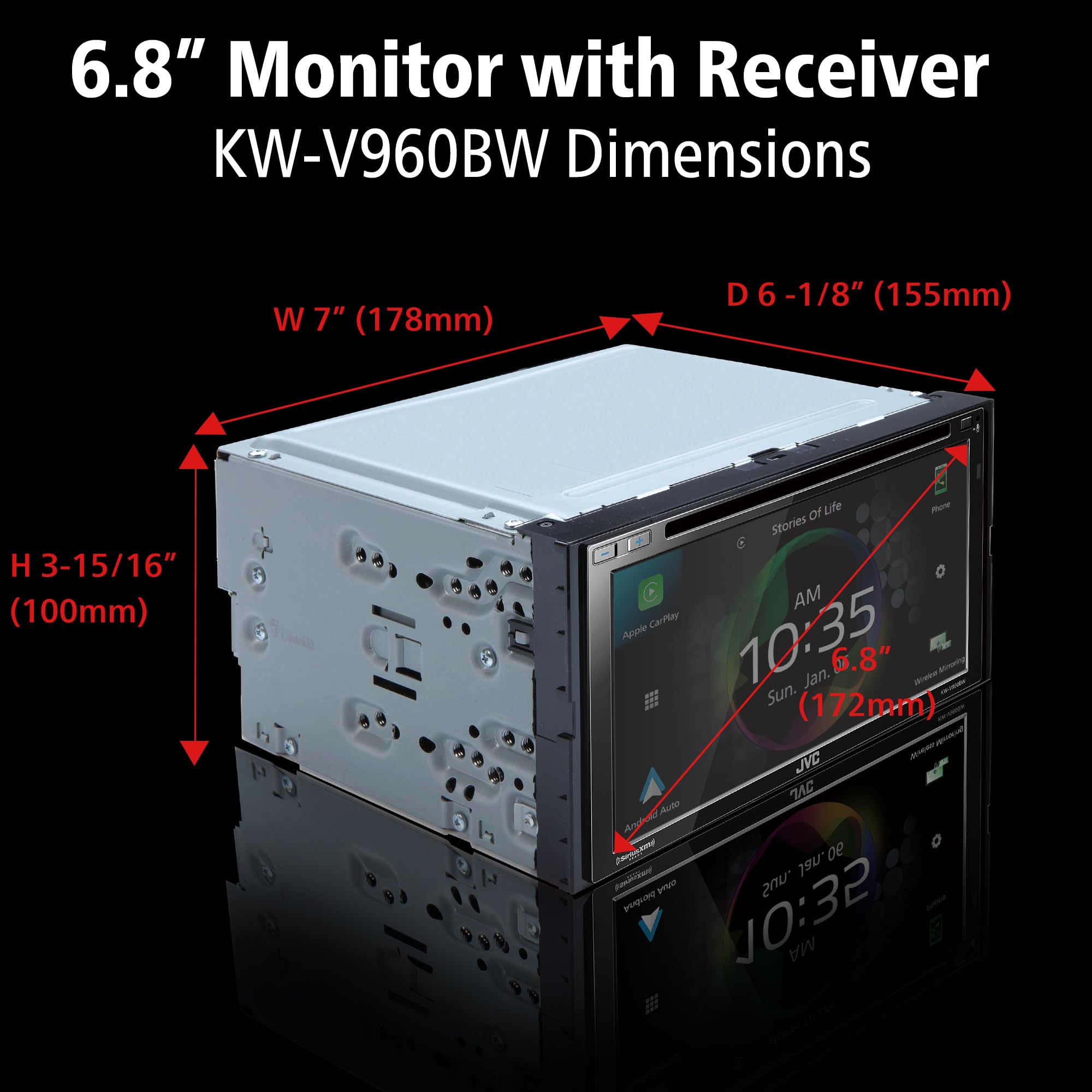 Jvc Kw-V960Bw Built In Wi-Fi For Wireless Carplay Android Auto, Cd/Dvd 6.8 Lcd Touchscreen Display, Am/Fm, Bluetooth, Mp3 Player