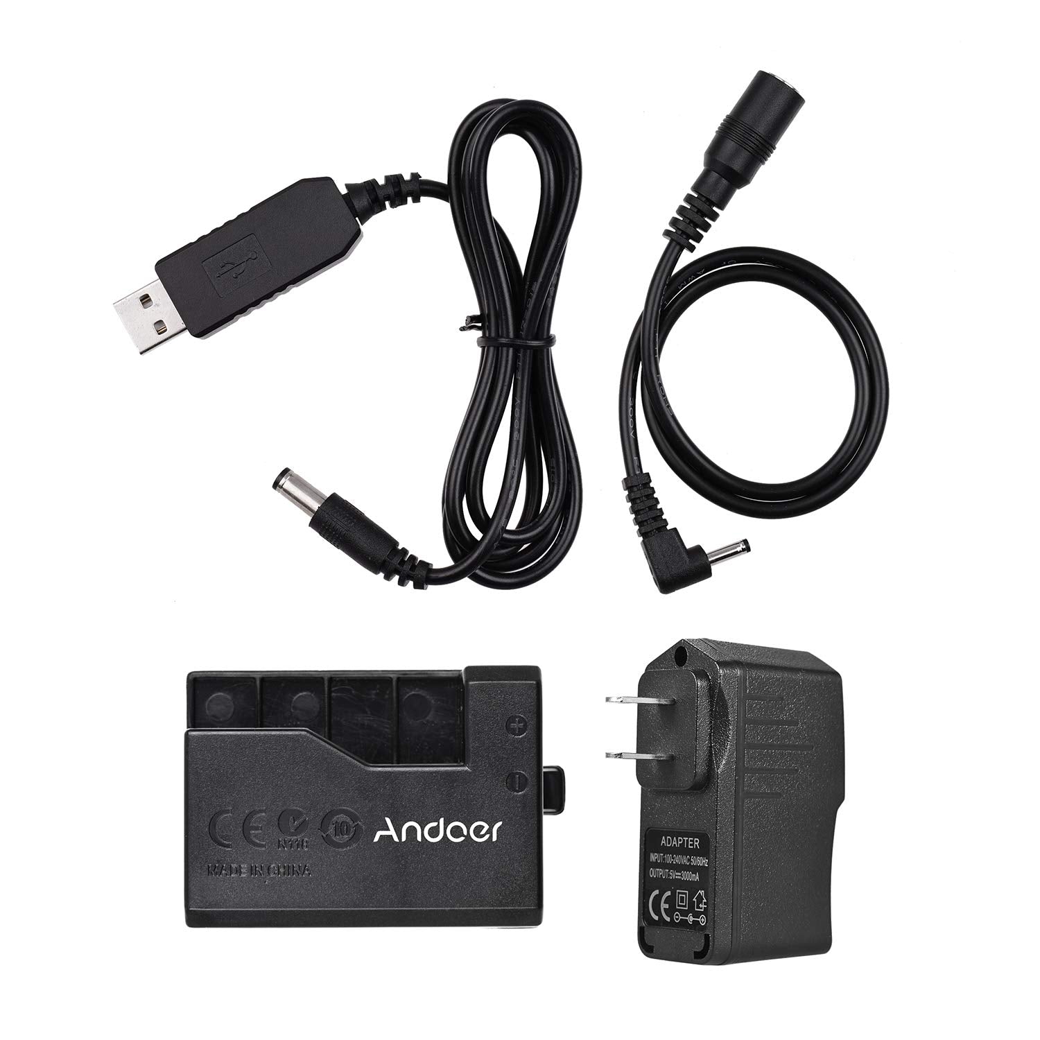 Andoer Ack E10 5V Usb Dummy Battery Dc Coupler (Replacement For Lp E10) With Power Adapter Compatible With Canon Rebel T3/T5/T6/T7/T100/Kiss X50/Kiss X70/1100D/1200D/1300D/2000D/4000D