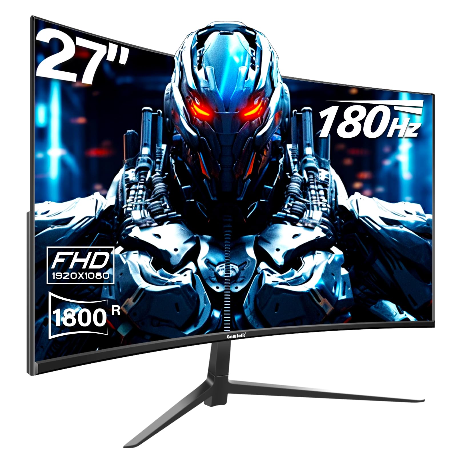 Gawfolk Curved 27 Inch Gaming Monitor 144Hz/180Hz Pc Monitor Full Hd 1080P, Frameless 1800R Computer Display With Freesync & Eye
