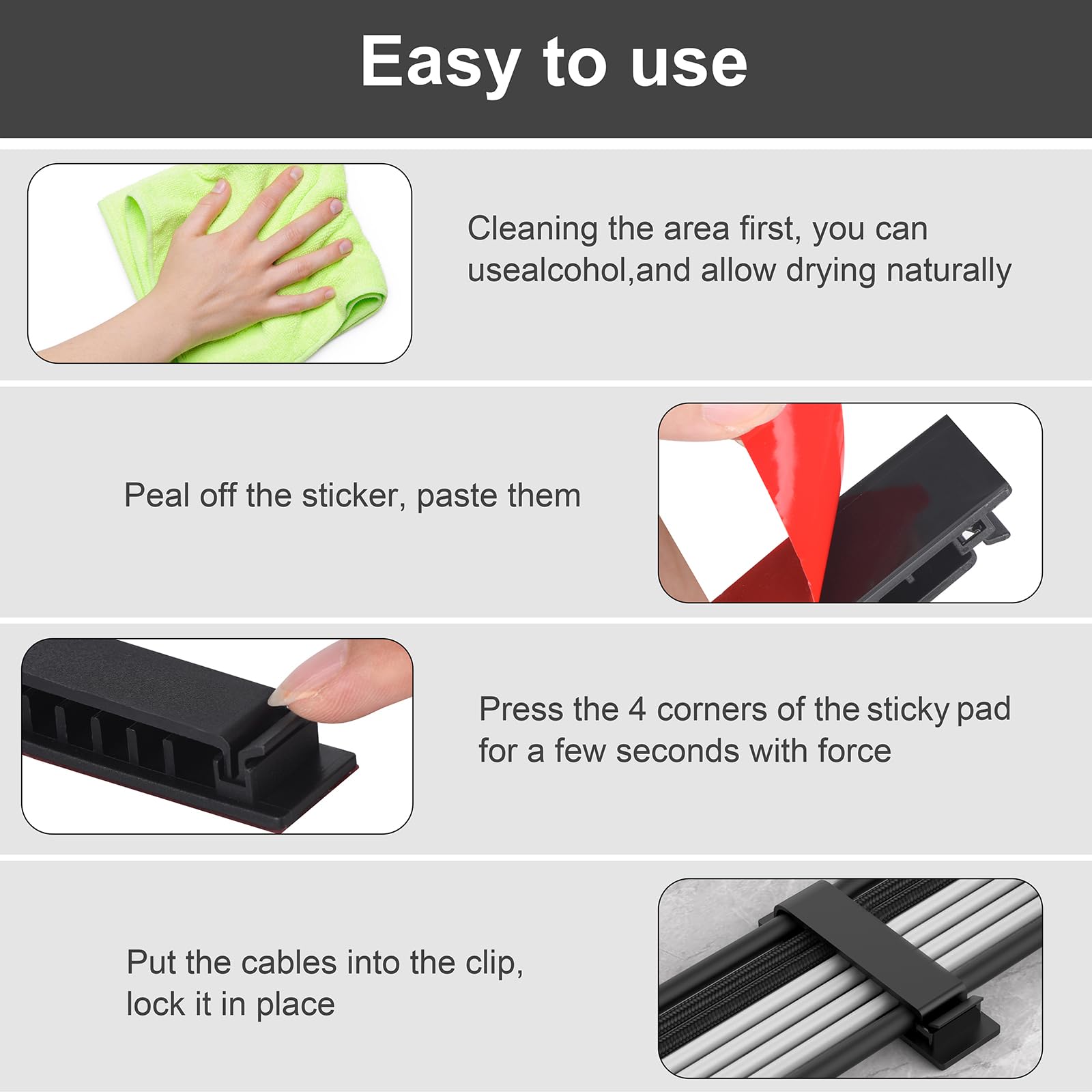 Halsouy 20Pcs Self Adhesive Cable Management Clips Plastic Black for Desk Home Office