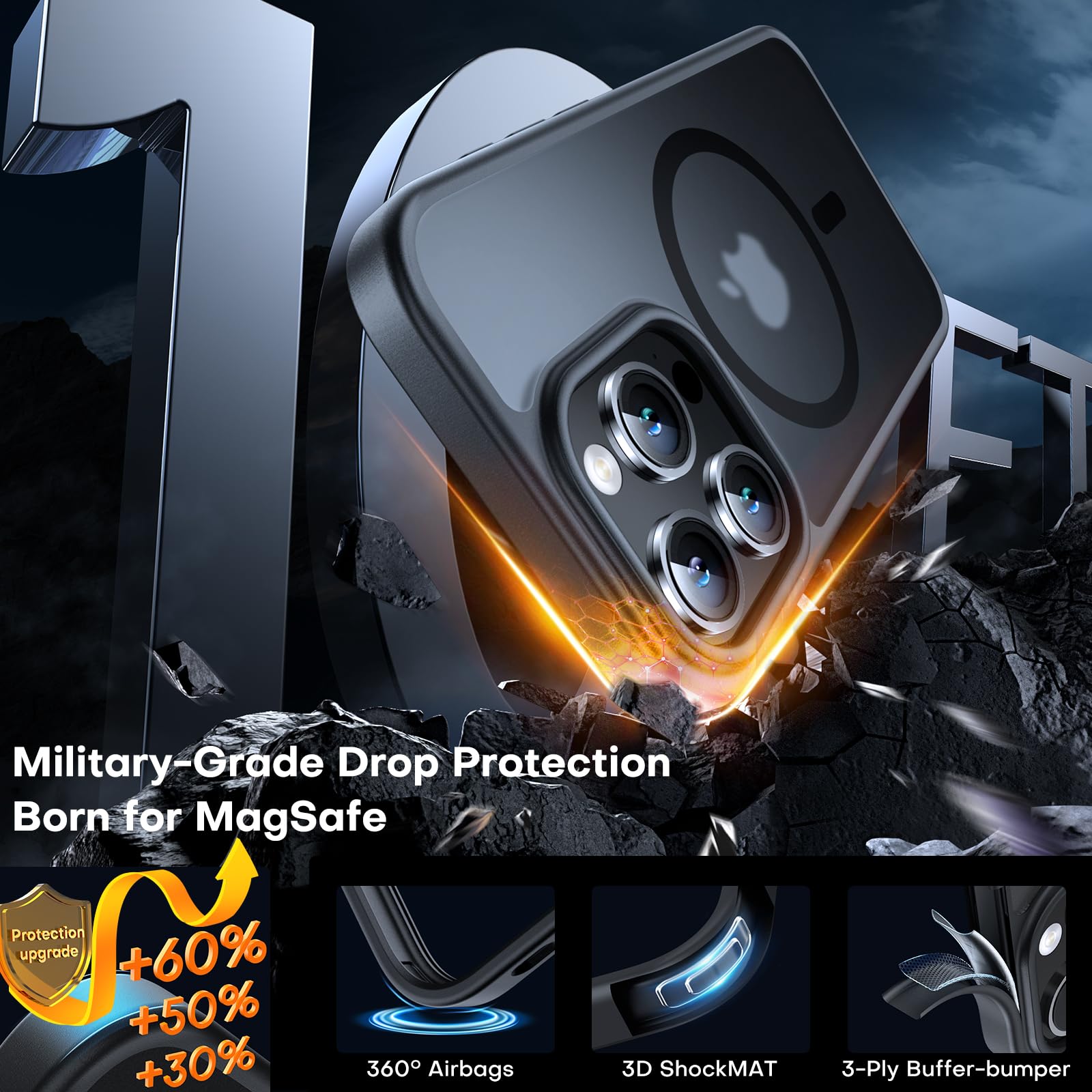 Tauri Magnetic For Iphone 15 Pro Max Case Black, [Designed For Magsafe] With 2X Screen Protectors + 2X Camera Lens Protectors, T