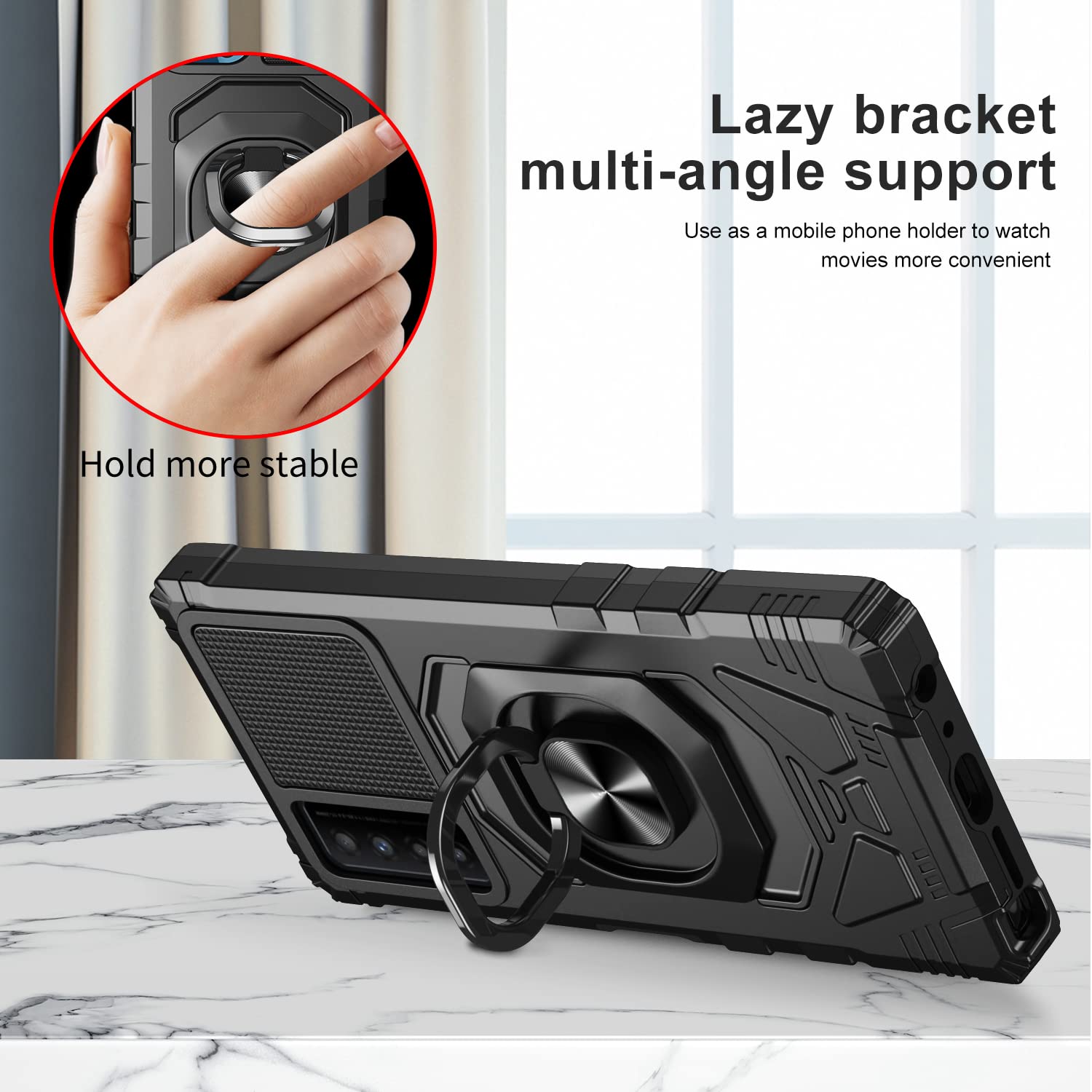 Eaglecell   For Tcl Stylus 5G /T779   Shockproof Protective Phone Case W/Ring Stand   Rs7 Black
