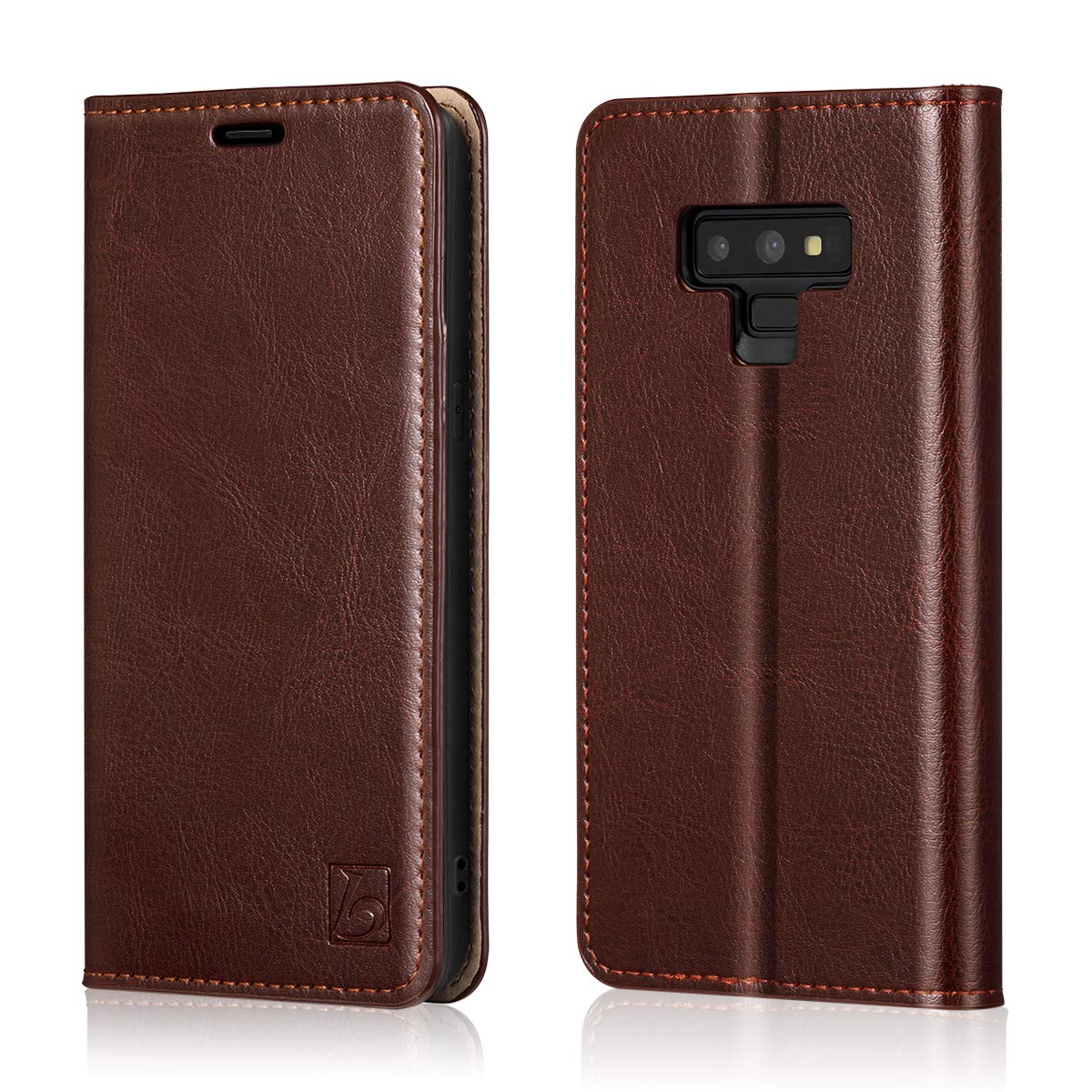 Belemay Samsung Galaxy Note 9 Wallet Case, Genuine Cowhide Leather Flip Case, Folio Book Cover, Card Holder Slots, Cash Pockets,