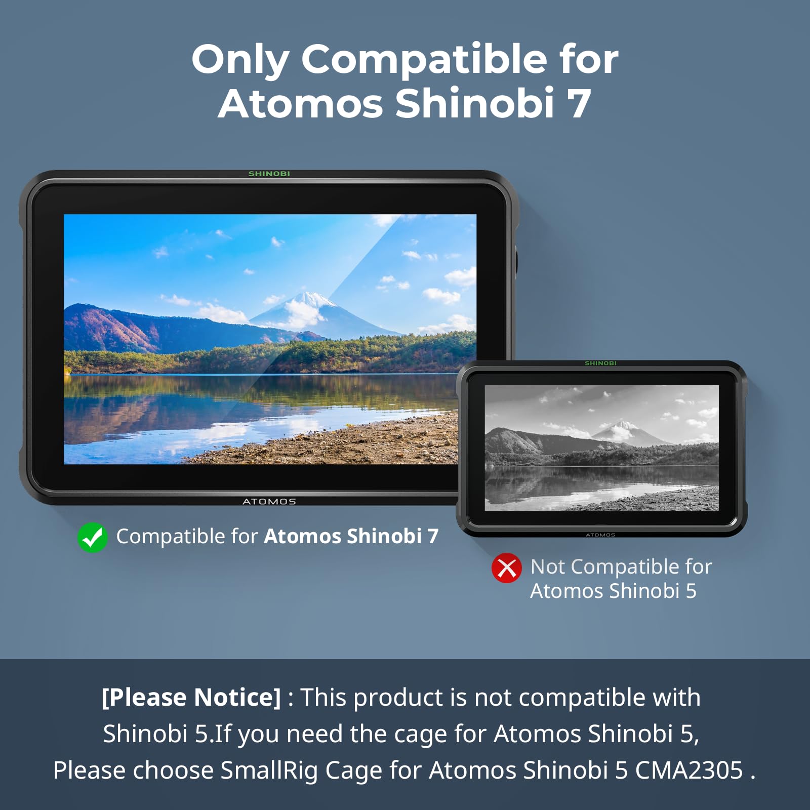 Smallrig Monitor Cage For Atomos Shinobi 7, Cage Kit With Cable Clamp, Built In Nato Rail And Sun Hood (Not Compatible For Shino