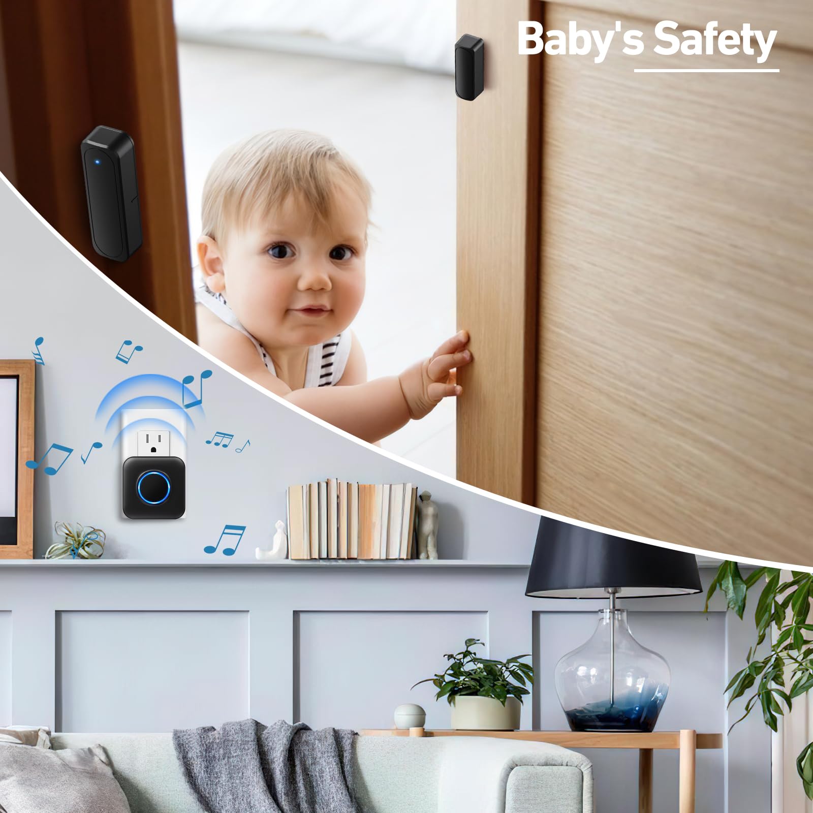 Door Chime Bistee Wireless Door Alarm Contact Sensor Door Open Bell 600 Ft Range With 58 Chimes 5 Volume Levels Led Indicator Fo