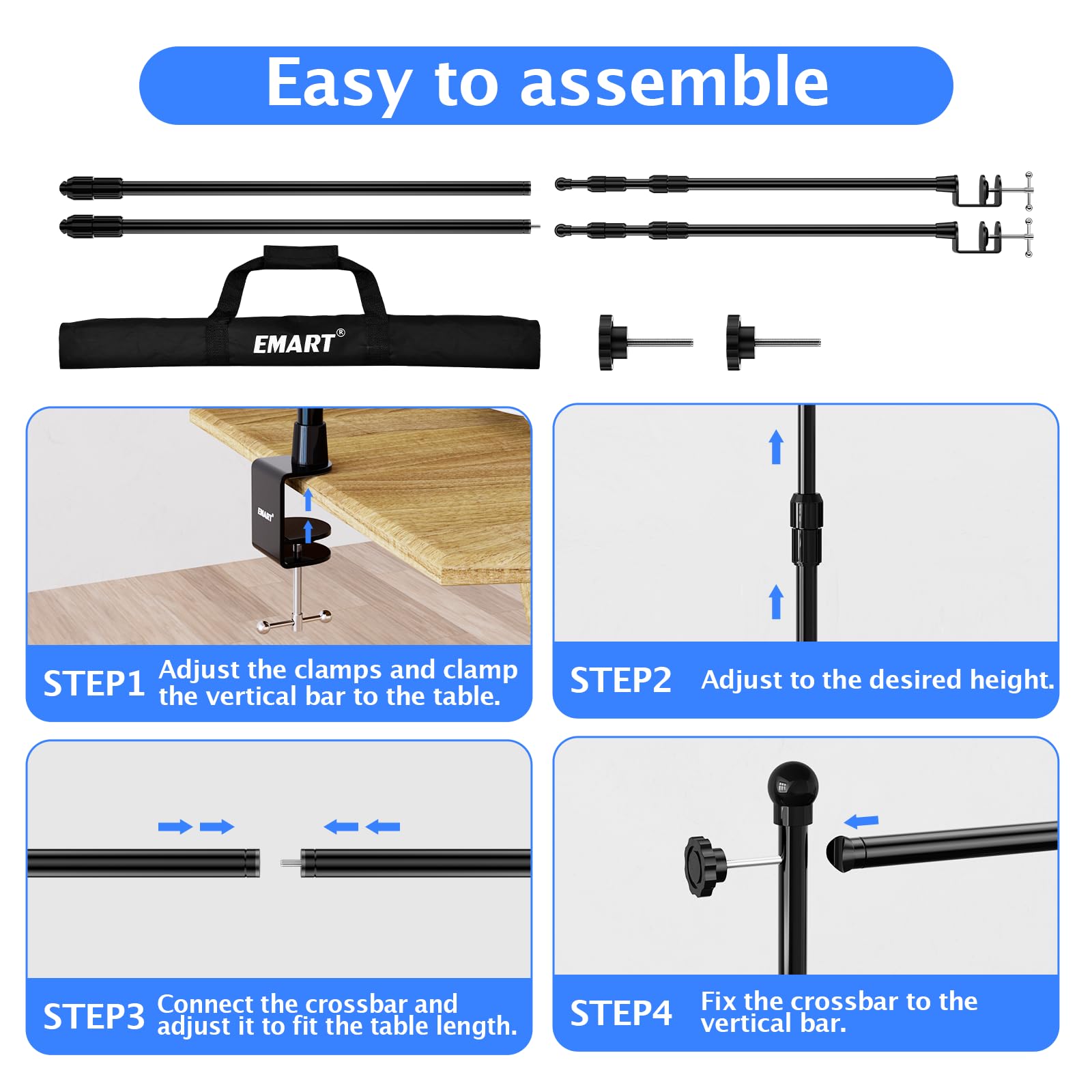 Emart 70''Tall Adjustable Over The Table Rod Stand, 50 94'' Length, Balloon Flower Arch Stand For Birthday, Wedding, Party, Anni