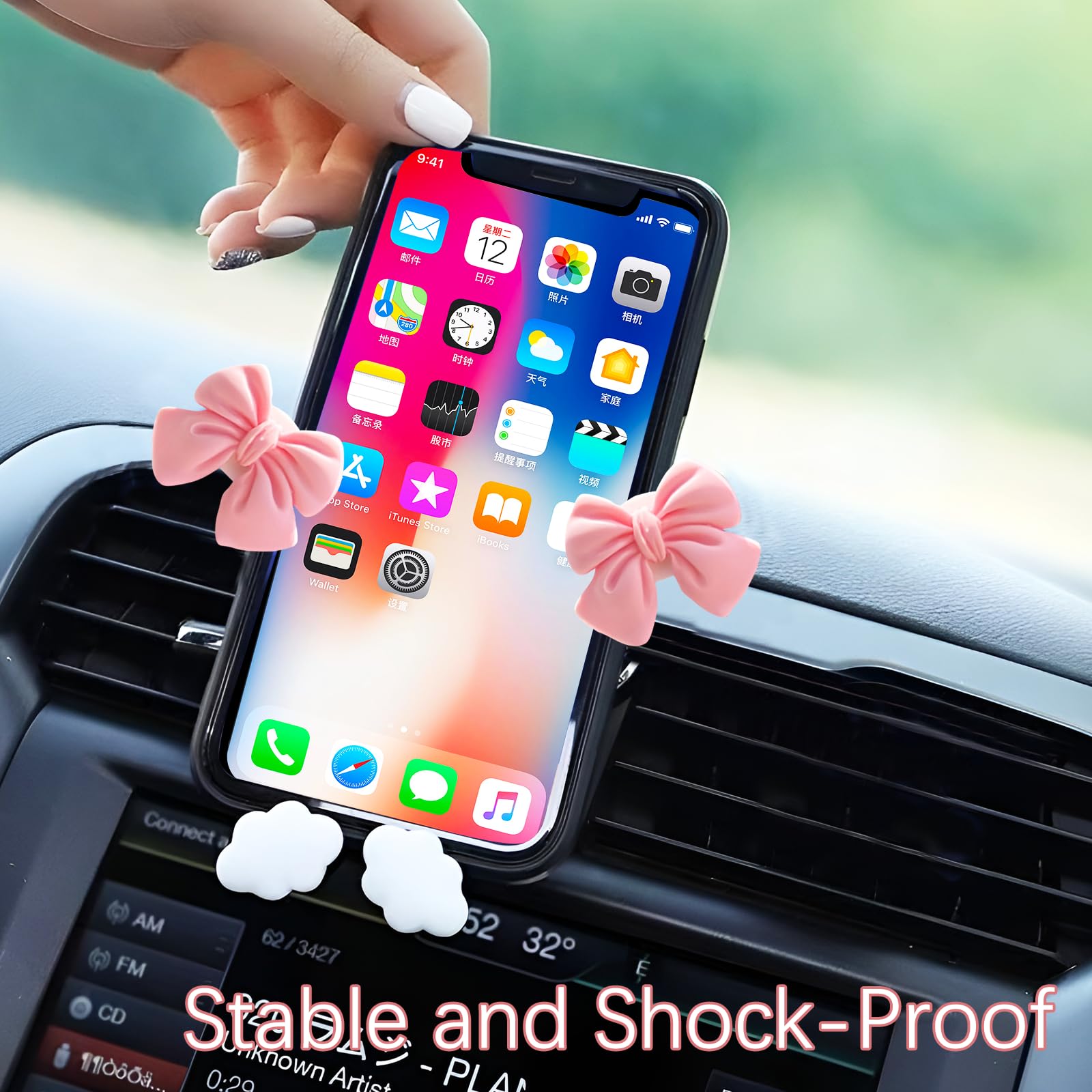 Agloo Adorable Car Phone Holder - Pink Butterfly Bow Design,Universal Car Air Vent Phone Mount For All Smartphones,Kawaii Car Ac