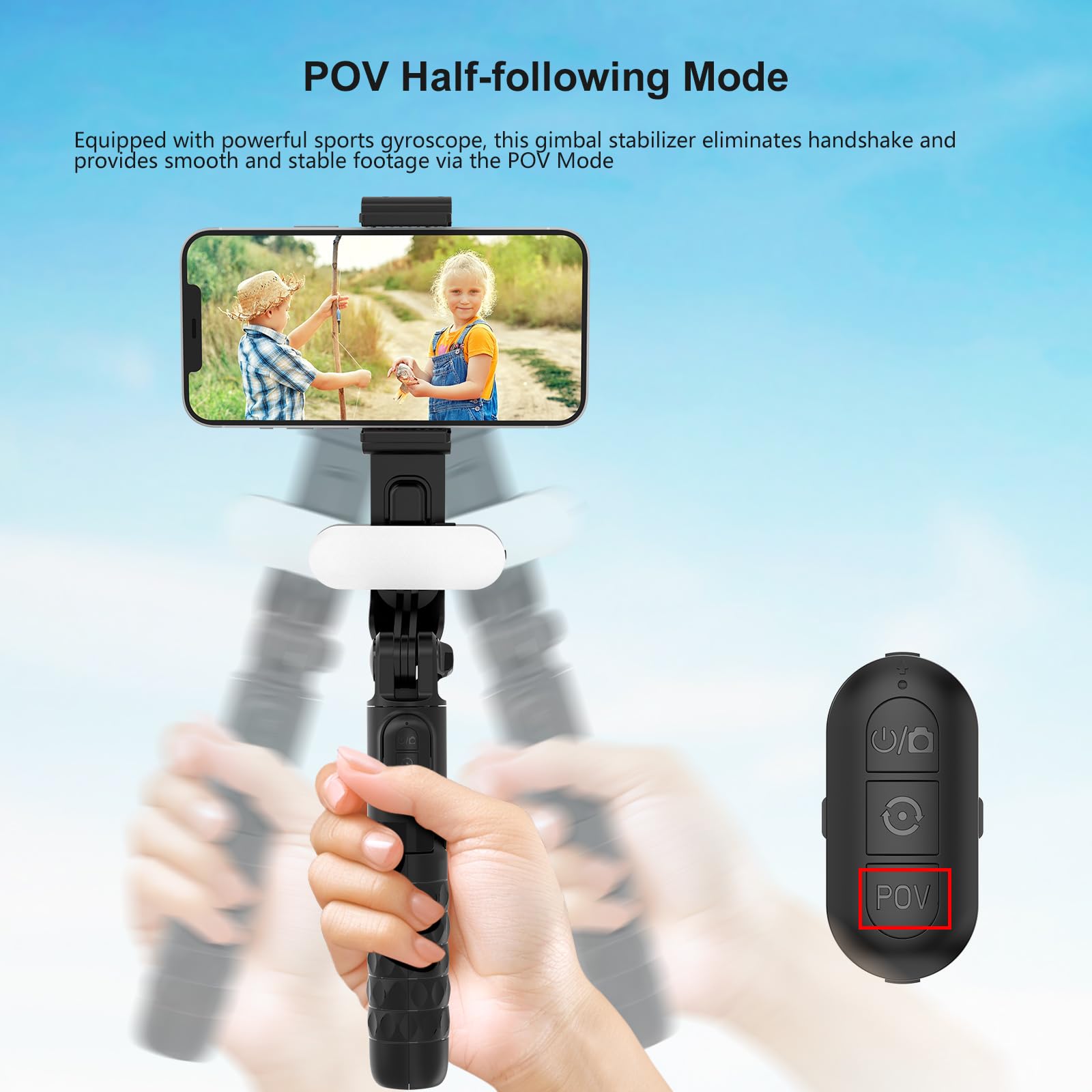 Gimbal Stabilizer For Iphone, Pov Half-Following Mode, Phone Gimbal With Detachable Fill Light, 360 Auto Rotation, Extendable Ro