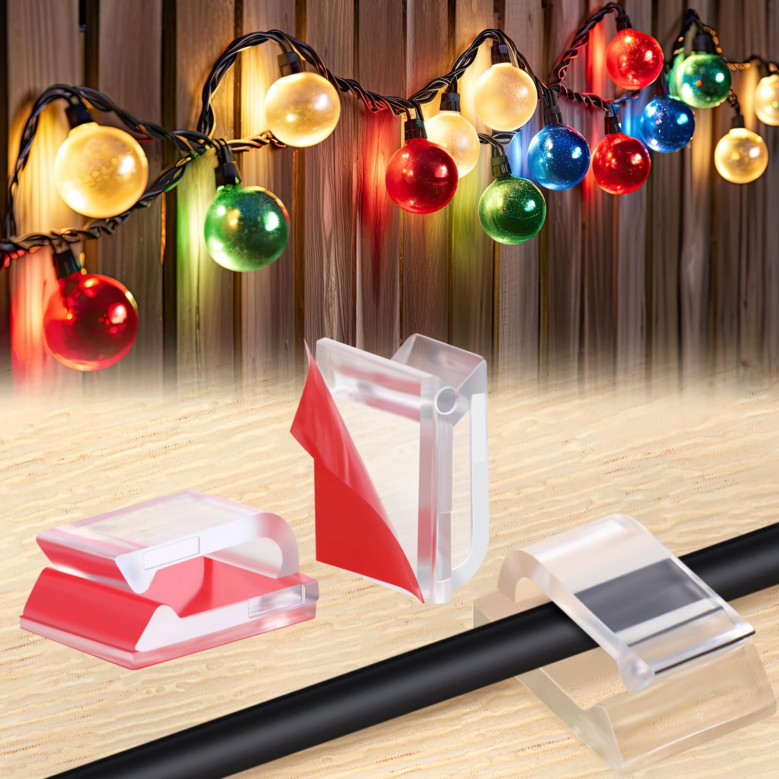 Hicarer 100 Pcs Adhesive Cable Clips Hooks For Outdoor String Lights Clips Wire Clips Cable Management Wire Cord Holder For Hang