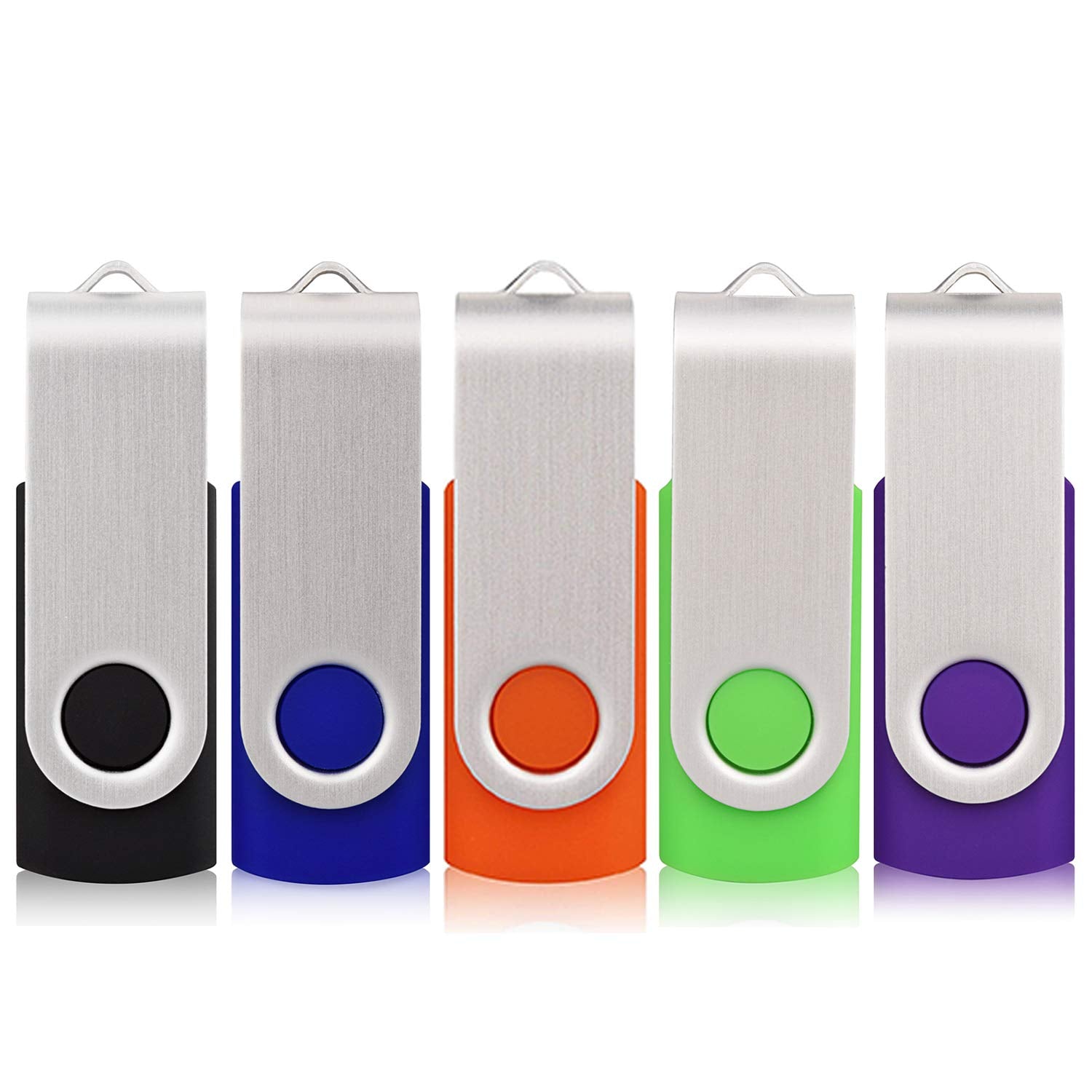 Flash Drive 4Gb 5 Pack Usb 2.0 Swivel Thumb Drives Bulk Memory Stick Jump Drive Pen Drive Zip Drive For Data Storage,Black/Blue/