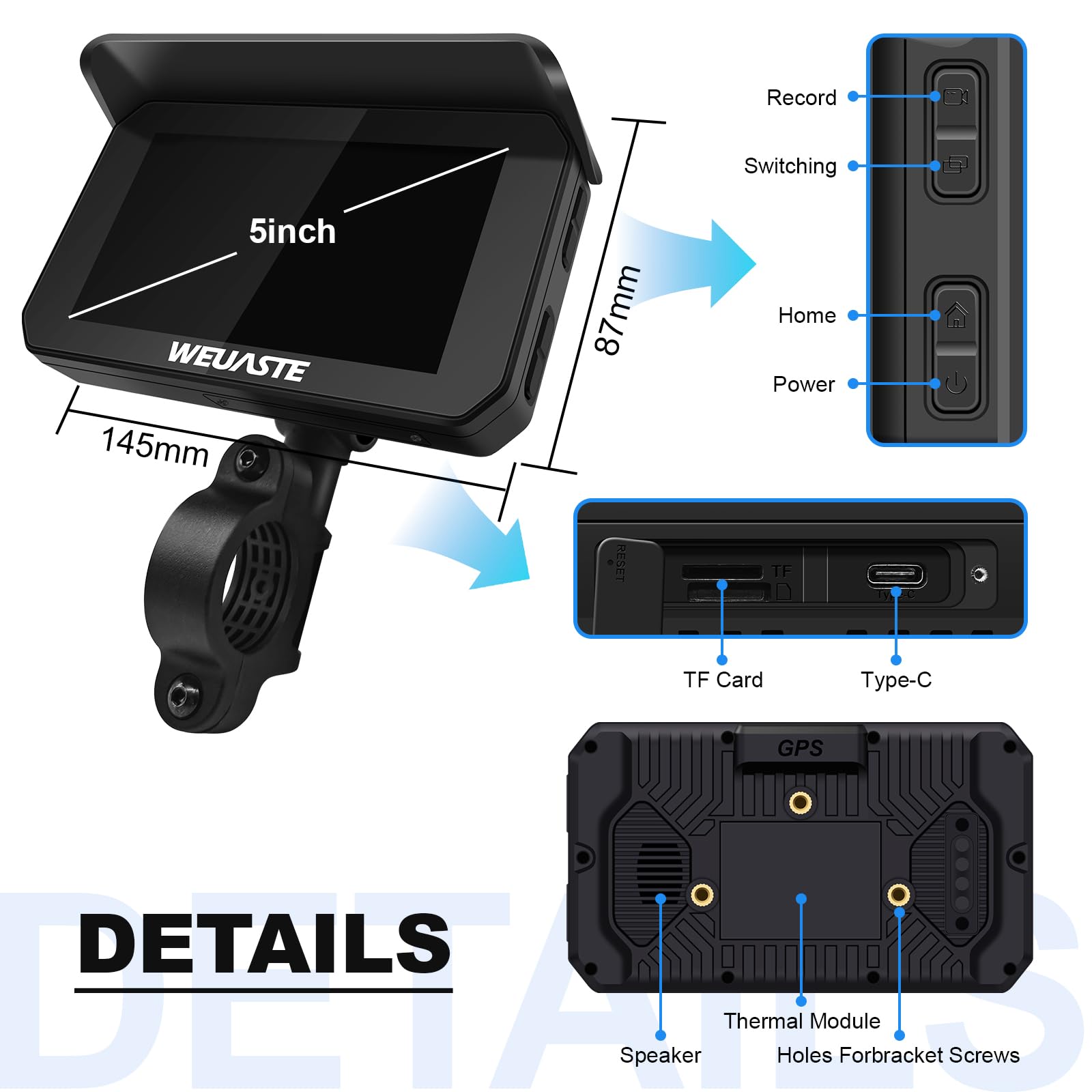 Weuaste Upgrade 5 Inch Motorcycle Carplay Gps Navigation, Wireless Carplay/Android Auto For Motorcycle, Ips Waterproof Touchscre