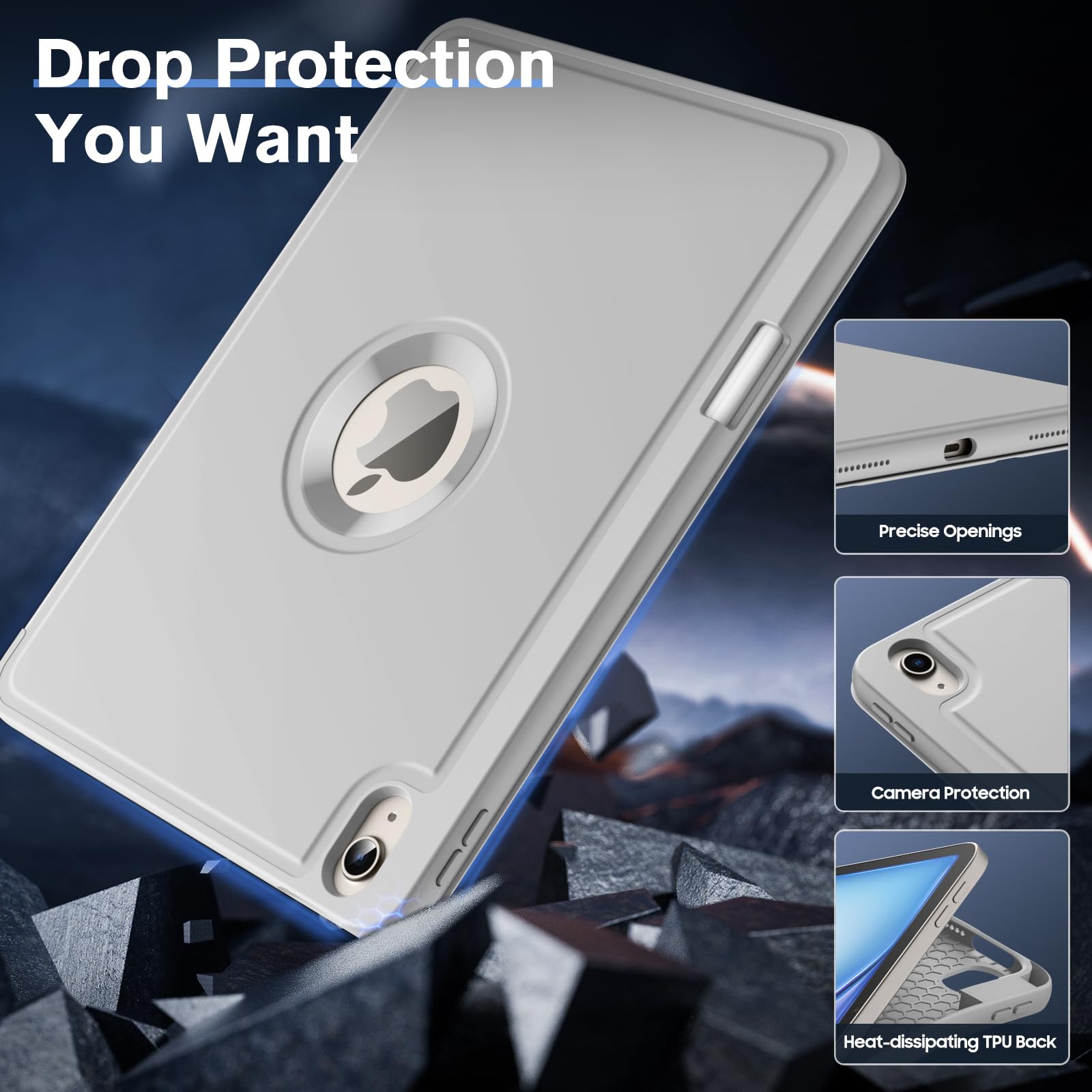 MoKo for iPad Air 11 Inch Case (M2) 2024, iPad Air 6th Generation Case/iPad Air 5th/4th Gen 2022/2020 with Pencil Holder, Smart Trifold Protective iPad Case, Hollow Logo/Auto Wake/Sleep, Gray