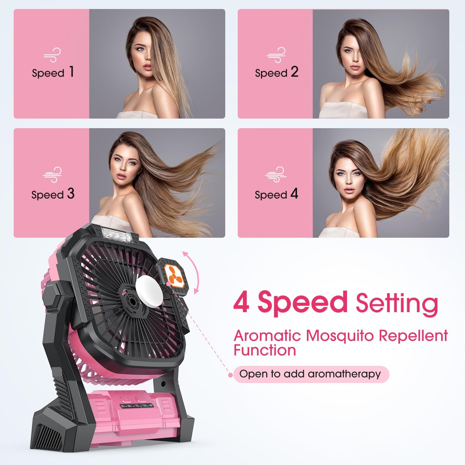 Portable Fan Rechargeable, 20000Mah Cordless Battery Powered Table Fan With Led Lantern, Usb C Battery Operated For Camping Tent