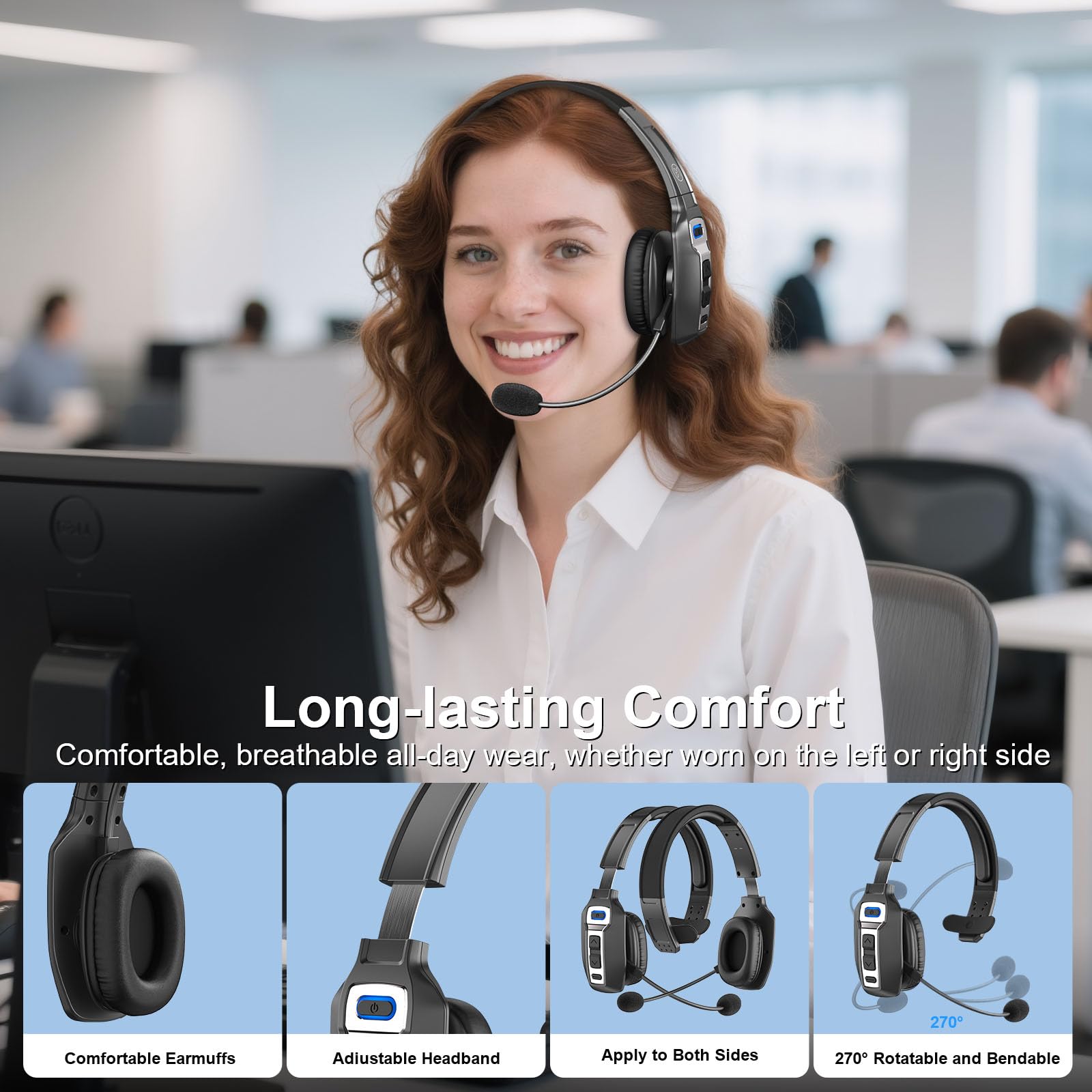 Brammar Trucker Bluetooth Headset With Ai Noise Cancellation Microphone, Trucker Headset With 65Hrs Talk Time & Mute Button, Mul