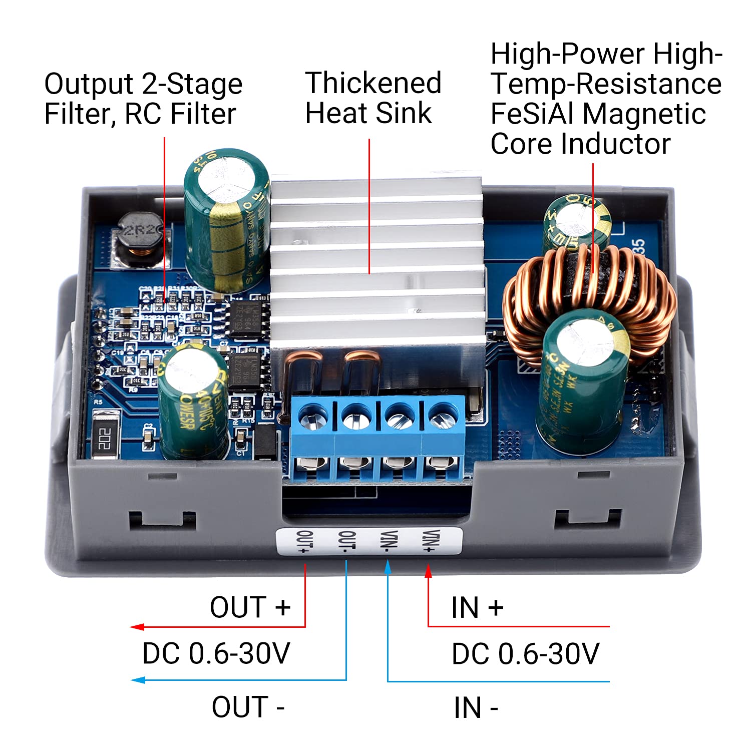 DROK DC Buck Boost Converter 5V-30V, Digital Control Power Supply with LCD Display, Voltage Regulator for Golf Cart, 35W