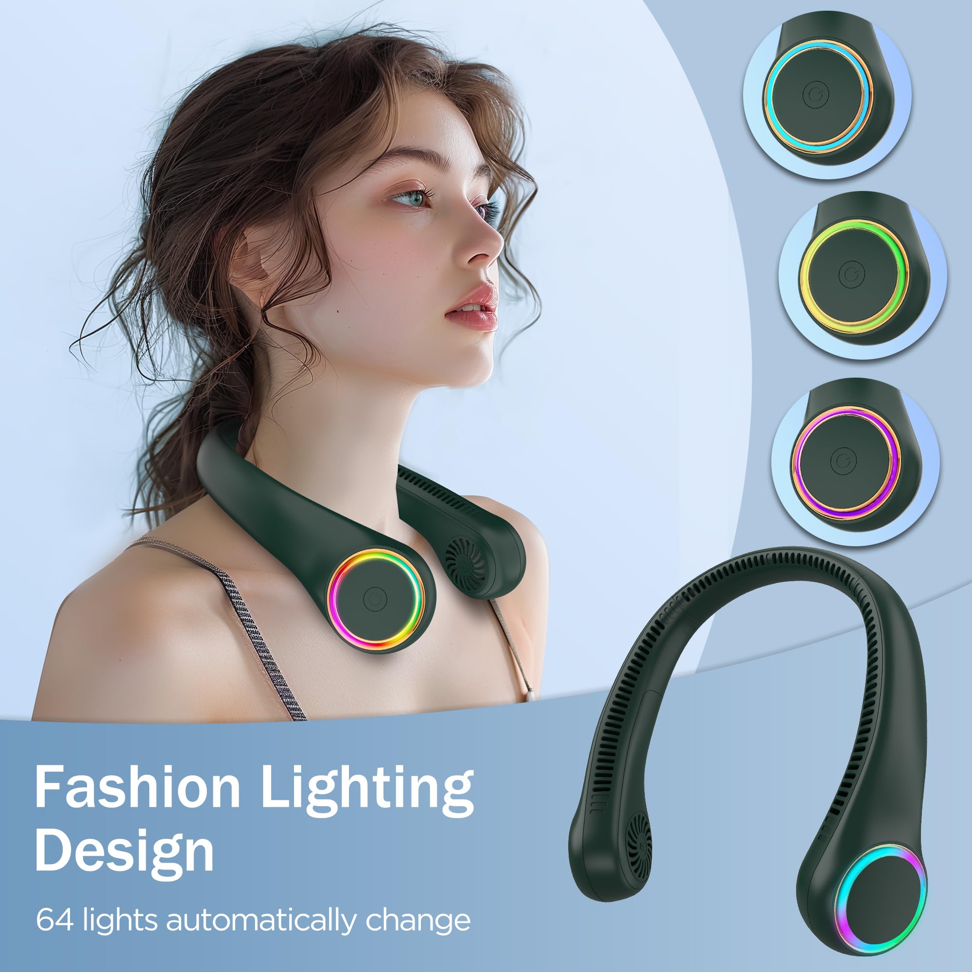 Gulaki Bladeless Portable Neck Fan   Rechargeable Hands Free Usb Personal Fan Battery Operated With Led Lights For Home Office T