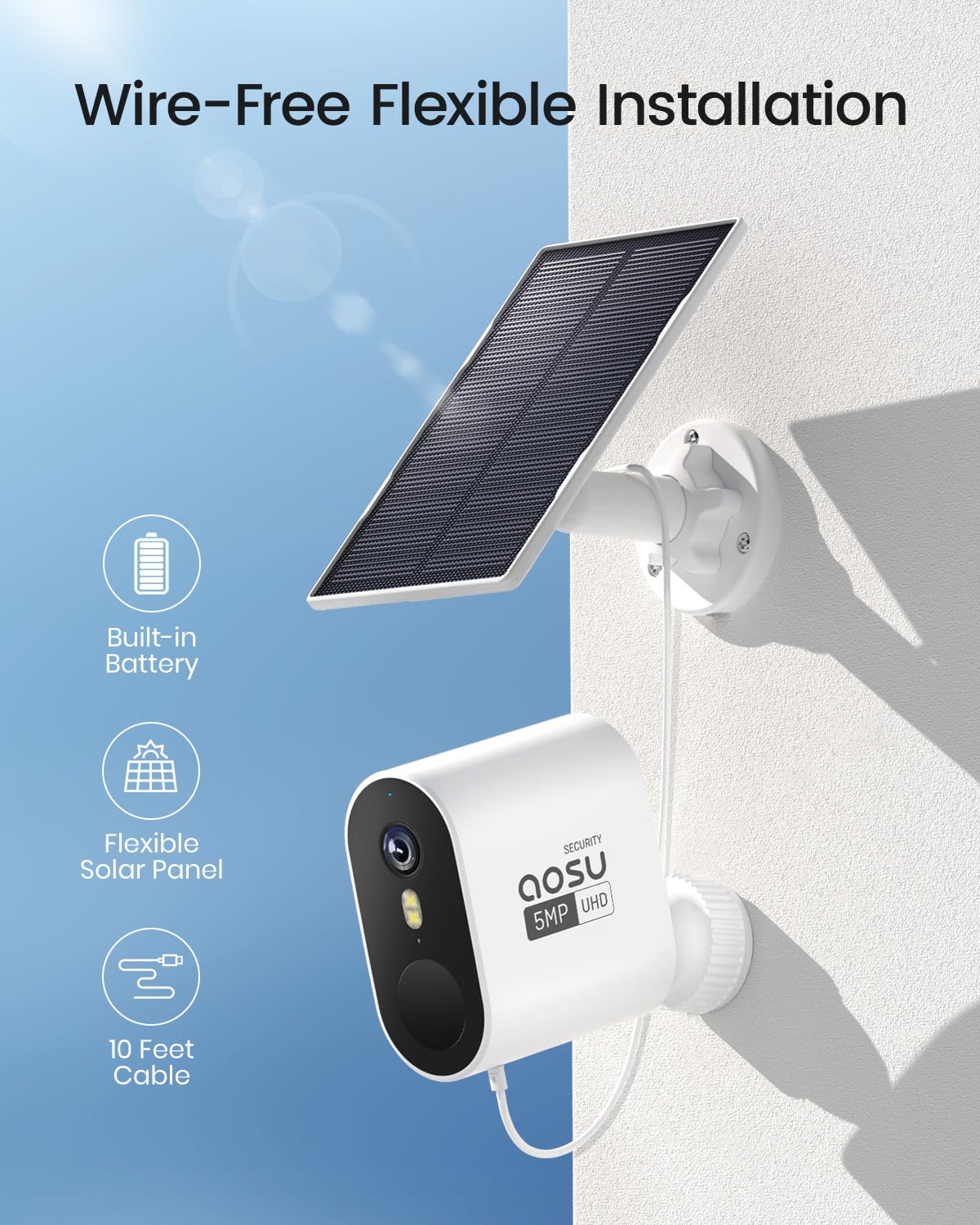 Aosu 3K/5Mp Solar Security Cameras Outdoor Wireless, Ultra Hd Video Home Security System 4 Cam Kit With 166� Ultra Wide Angle, Cam To Cam Sync, Color Night Vision, Spotlight & Siren, No Monthly Fees