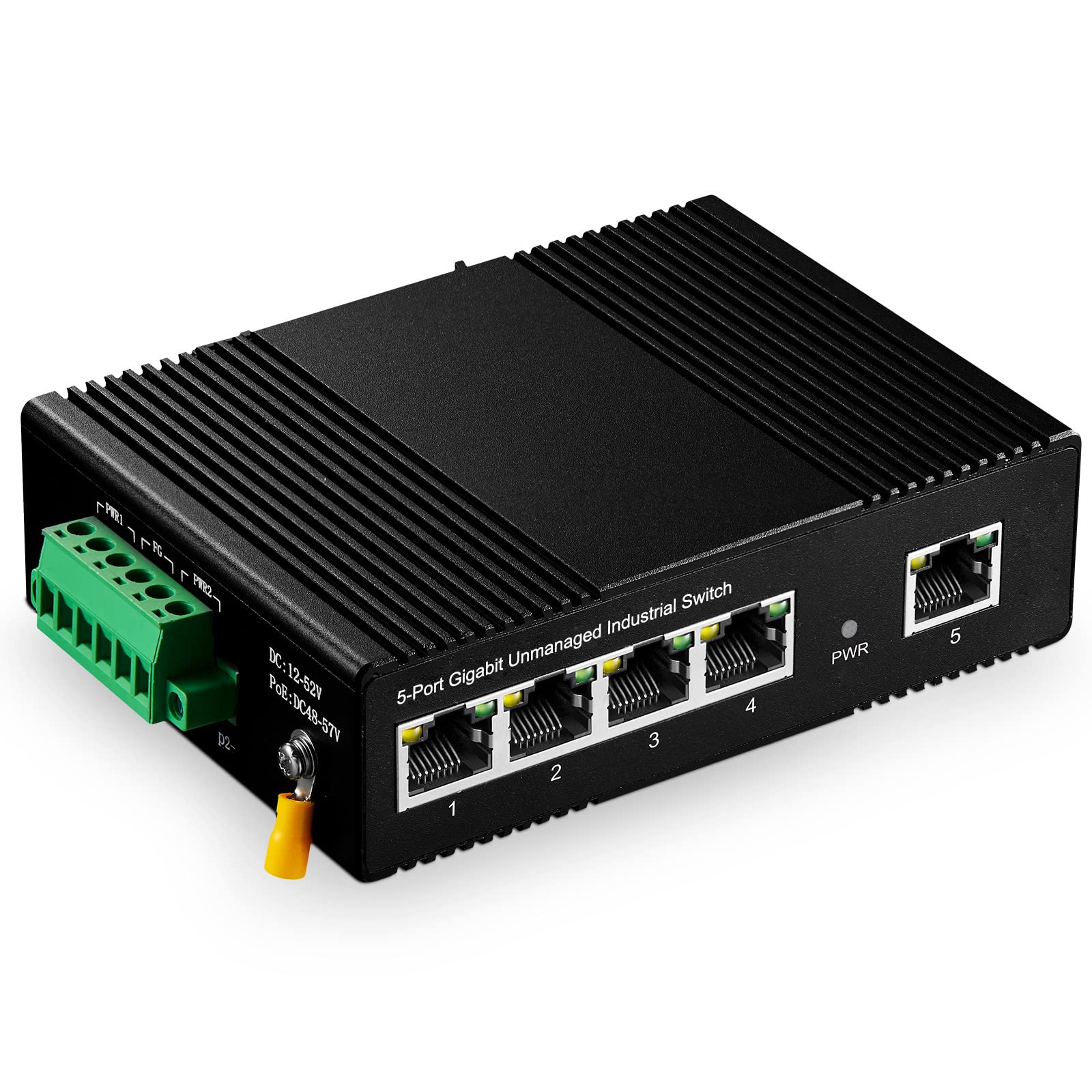 Binardat 5 Port Gigabit Din Rail Industrial Ethernet Switch, 4 Ports And 1 Uplink 10/100/1000Mbps, Fanless Wall Mount, With One