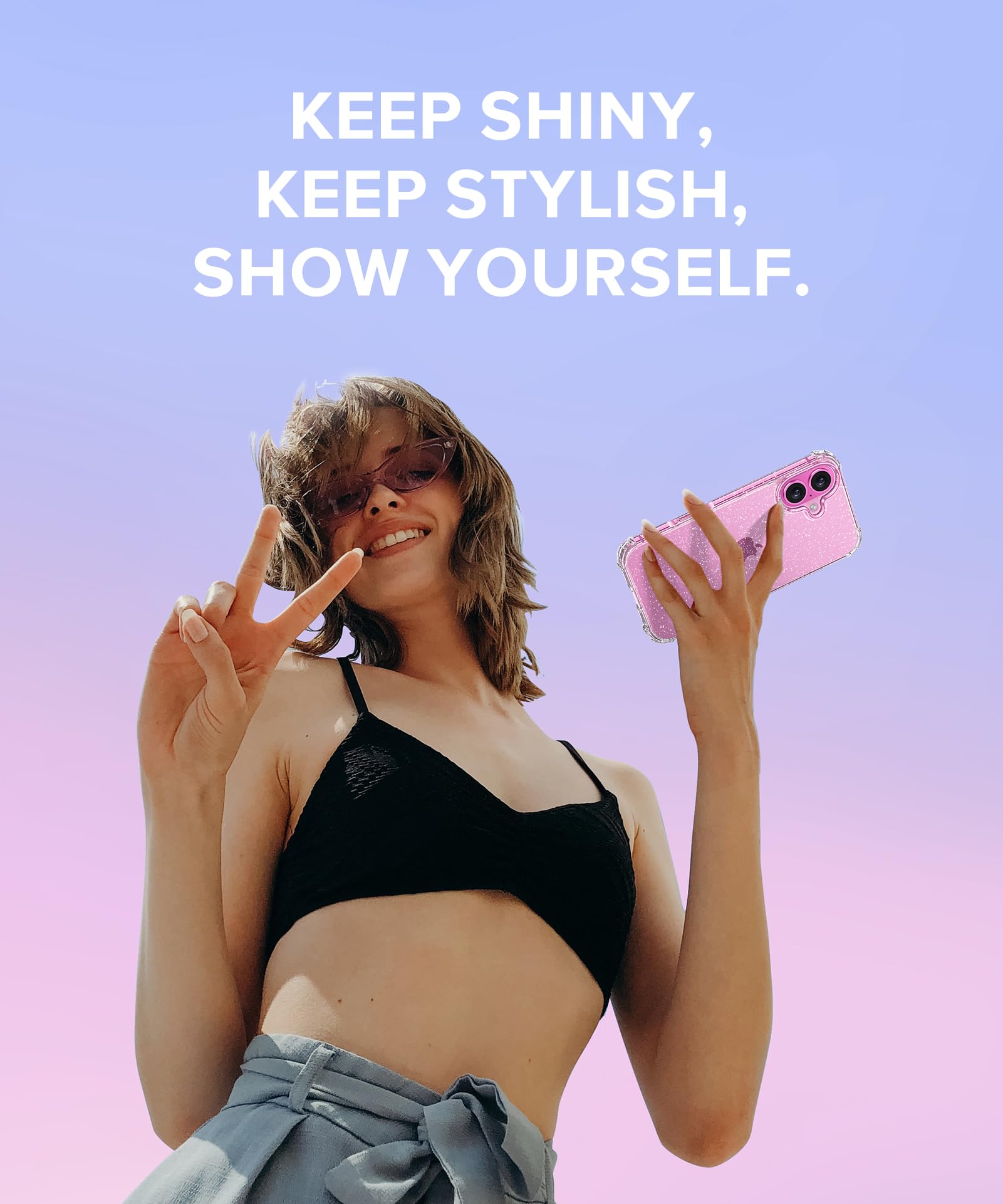 Berfy Compatible With Iphone 16 Case Glitter, [5 In 1] With 2X Screen Protector + 2X Camera Lens Protector, [Non Yellowing] Clea