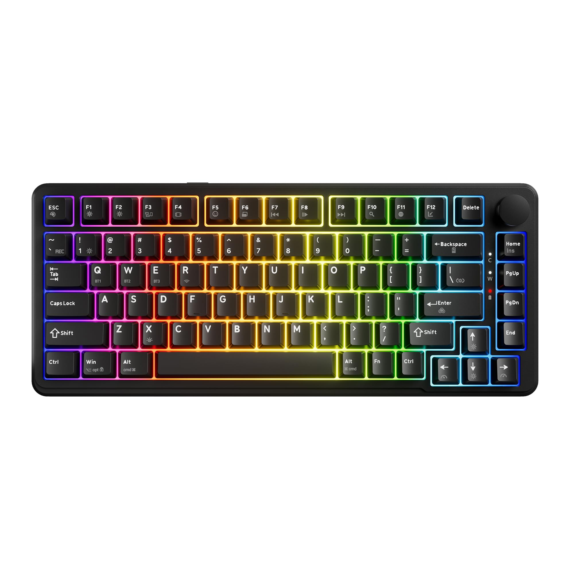 TECWARE Ghost 75% Wireless Mechanical Keyboard | RGB Gaming Keyboard with Volume Knob | TriMode 2.4GHz/Bluetooth/USBC | Gasket