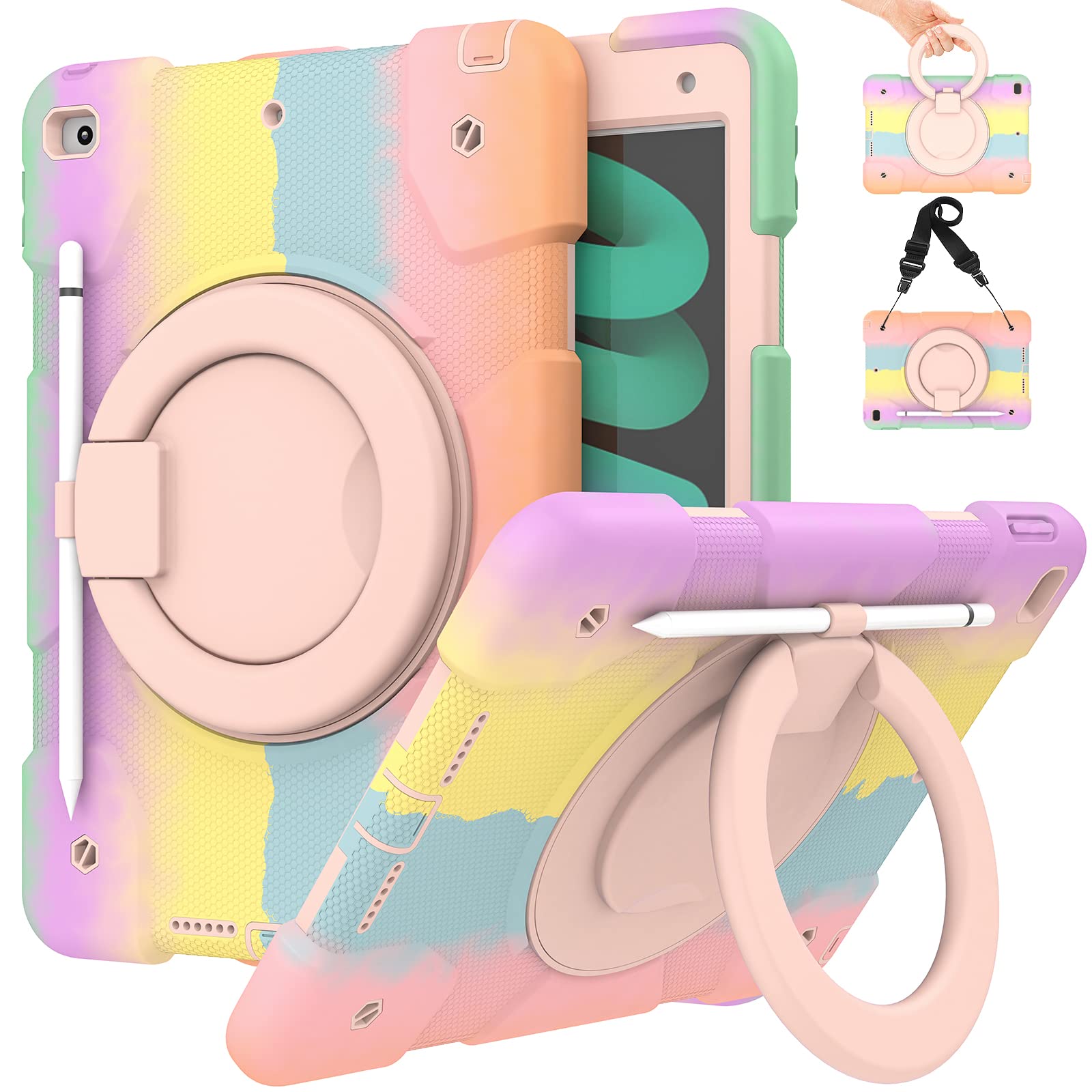 Ipad 9Th/8Th/7Th Generation Ipad Case 10.2 Inch With Pencil Holder, Case For Ipad 10.2'' 2021/2020/2019 With 360 Rotating Bracke