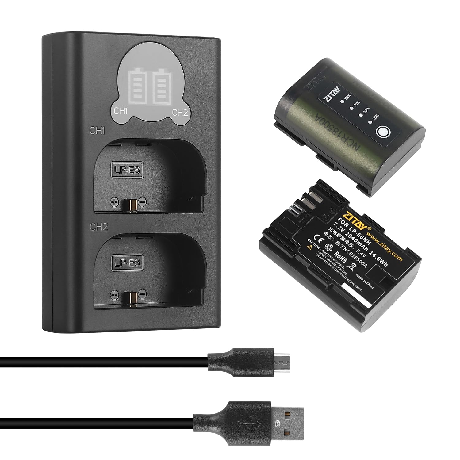 Zitay 2Pack Lp E6Nh Battery With Charger Dock Kit For Canon Eos R7 R5 R6 R6 Ii R, 5Div, 6Dii, 7Dii, 80D, 90D