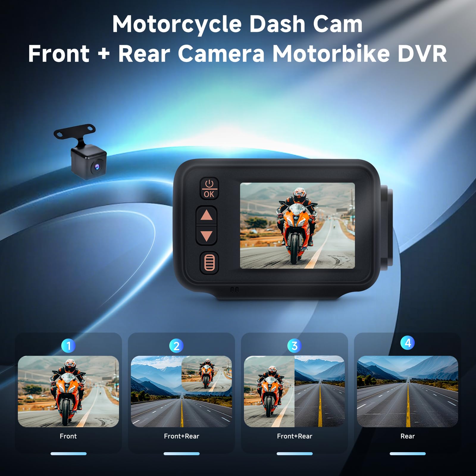 Meteeser Motorcycle Front And Rear Dash Cam,2Inch Touch Screen,1080P Motorbike Camera Dvr Dashcam,G-Sensor,Gps,Loop Recording,Dv