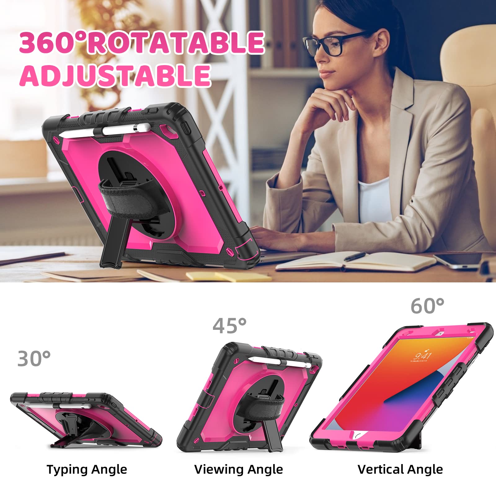 Blosomeet Case For Ipad 9Th Generation 2021 10.2 Inch With Tempered Glass Screen Protector & Pencil Holder,Protective Kids Ipad