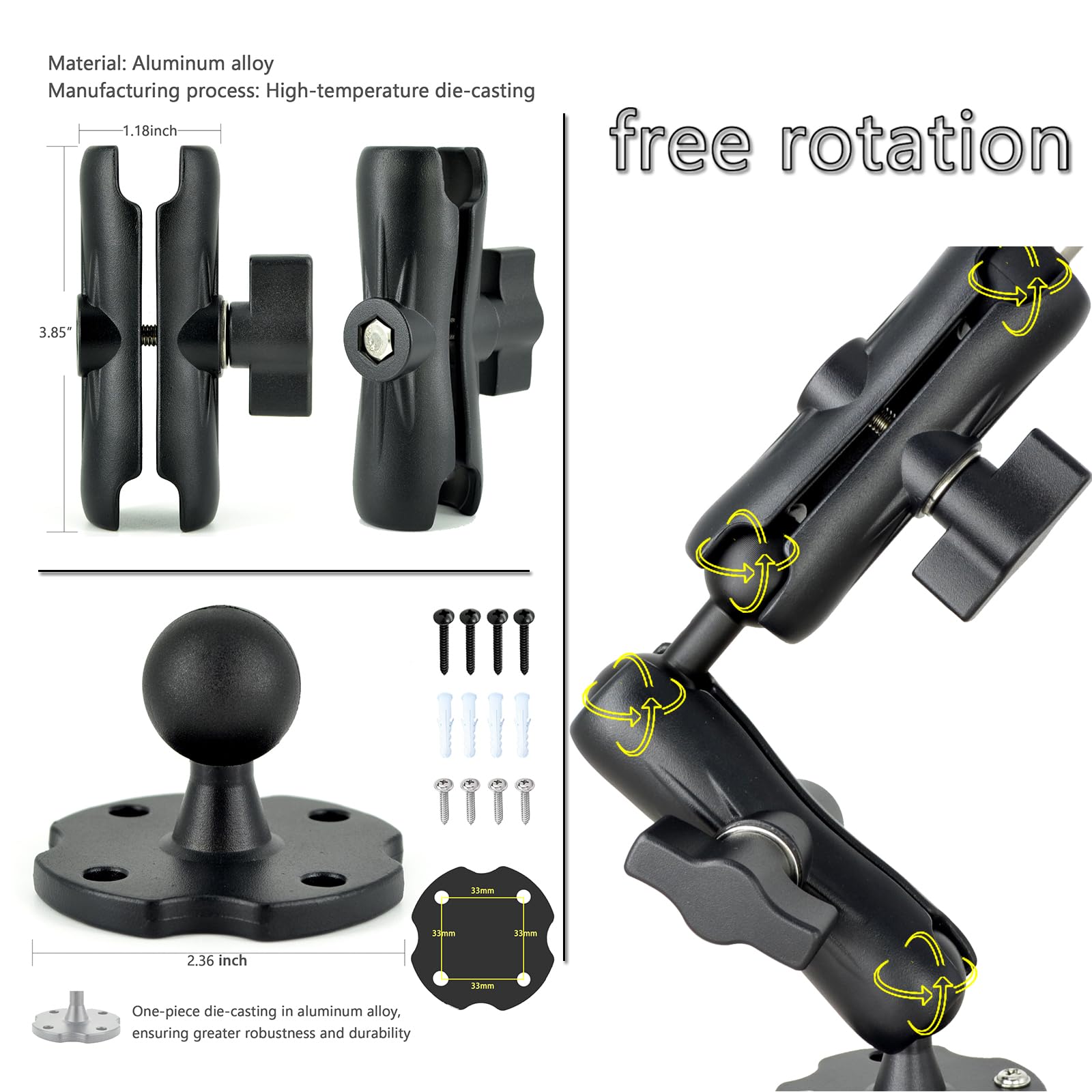 Vaubortti Aluminum Heavy Duty Dual Arm Tablet Mount With 4 Point 360 Rotation Drill Base   Fits 6.5'' 12.9'' Tablets (Ipad, Gala