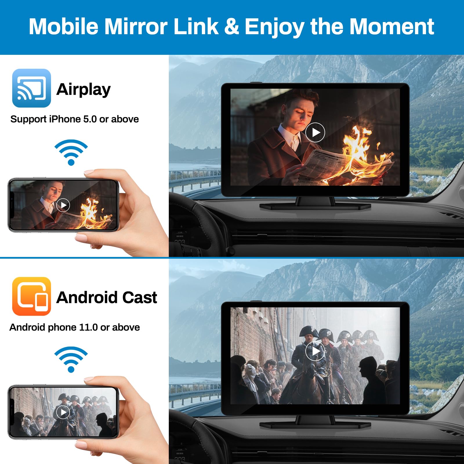 Boxgvo Wireless Carplay Screen For Car With 4K Dash Cam, 9 Portable Carplay & Android Auto, Car Touchscreen With 1080P Backup Ca