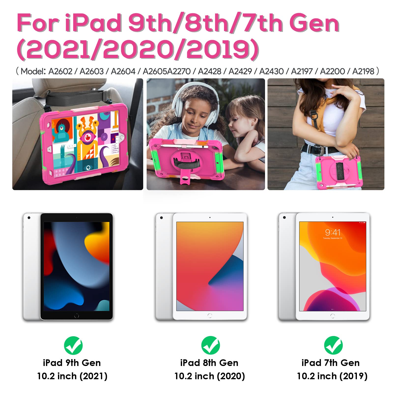 Blosomeet Case For Ipad 9Th/8Th/7Th Generation 2021/2020/2019 10.2 Inch For Kids Girls With Tempered Glass Screen Protector & Pe