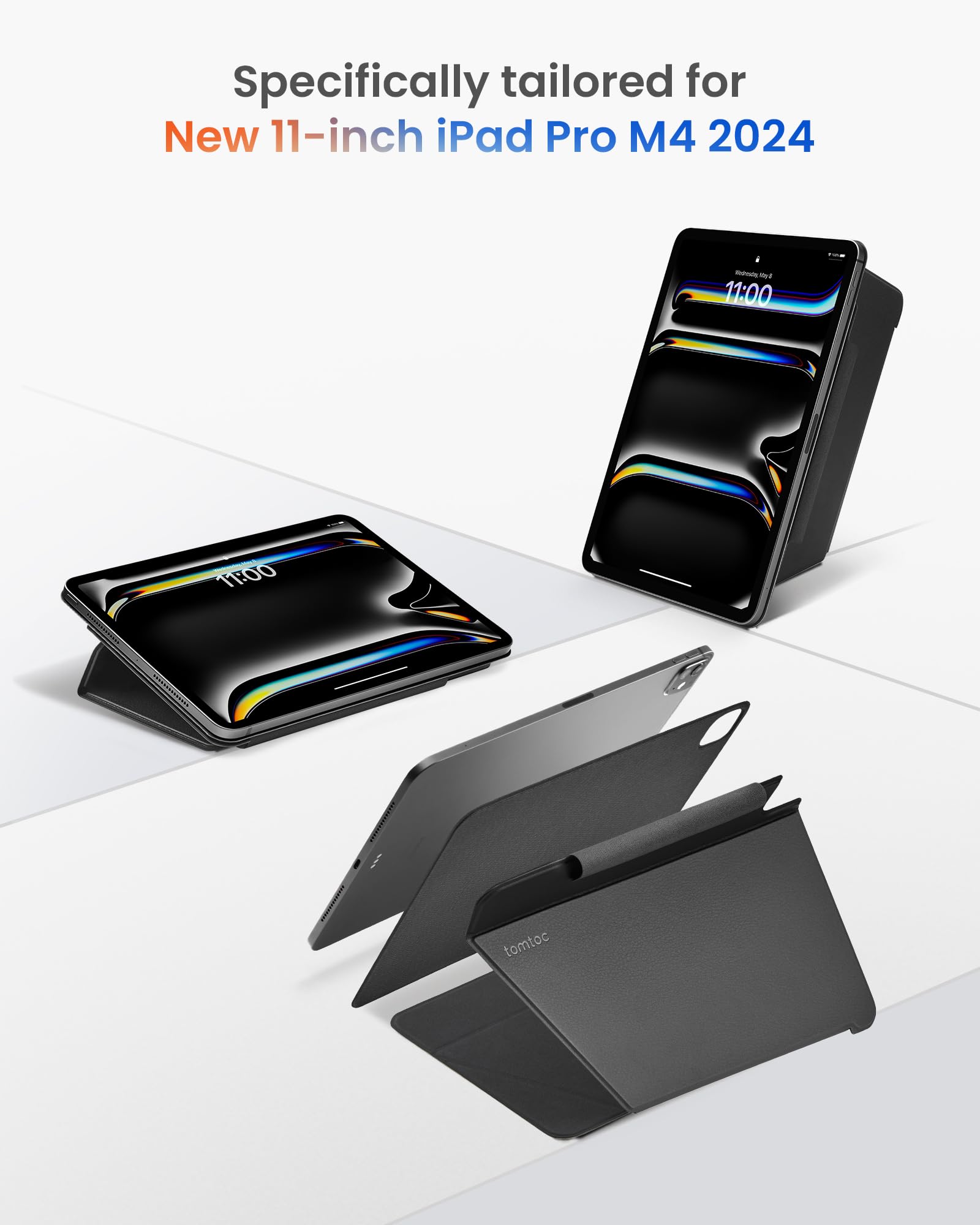 Tomtoc Ipad Pro Detachable Folio Case For 2024 New 11 Inch Ipad Pro M4 Only, Separable Slim Protective Panel & 4 Modes With Ultr