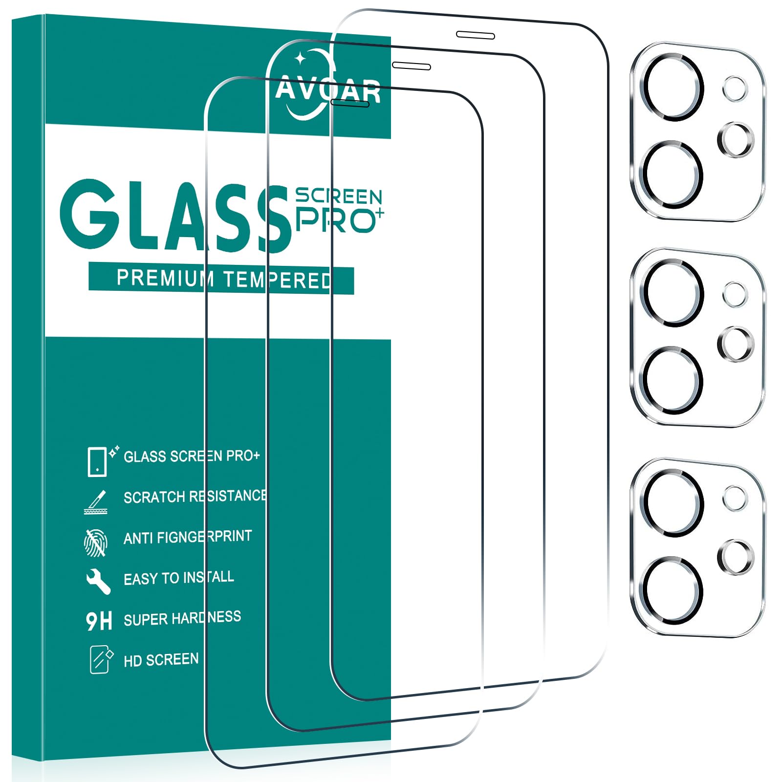 Avoar [3+3 Pack Glass Screen Protector For Iphone 12 Mini With Camera Lens Protector, 5.4 Inch Hd Clear Tempered Glass Film For