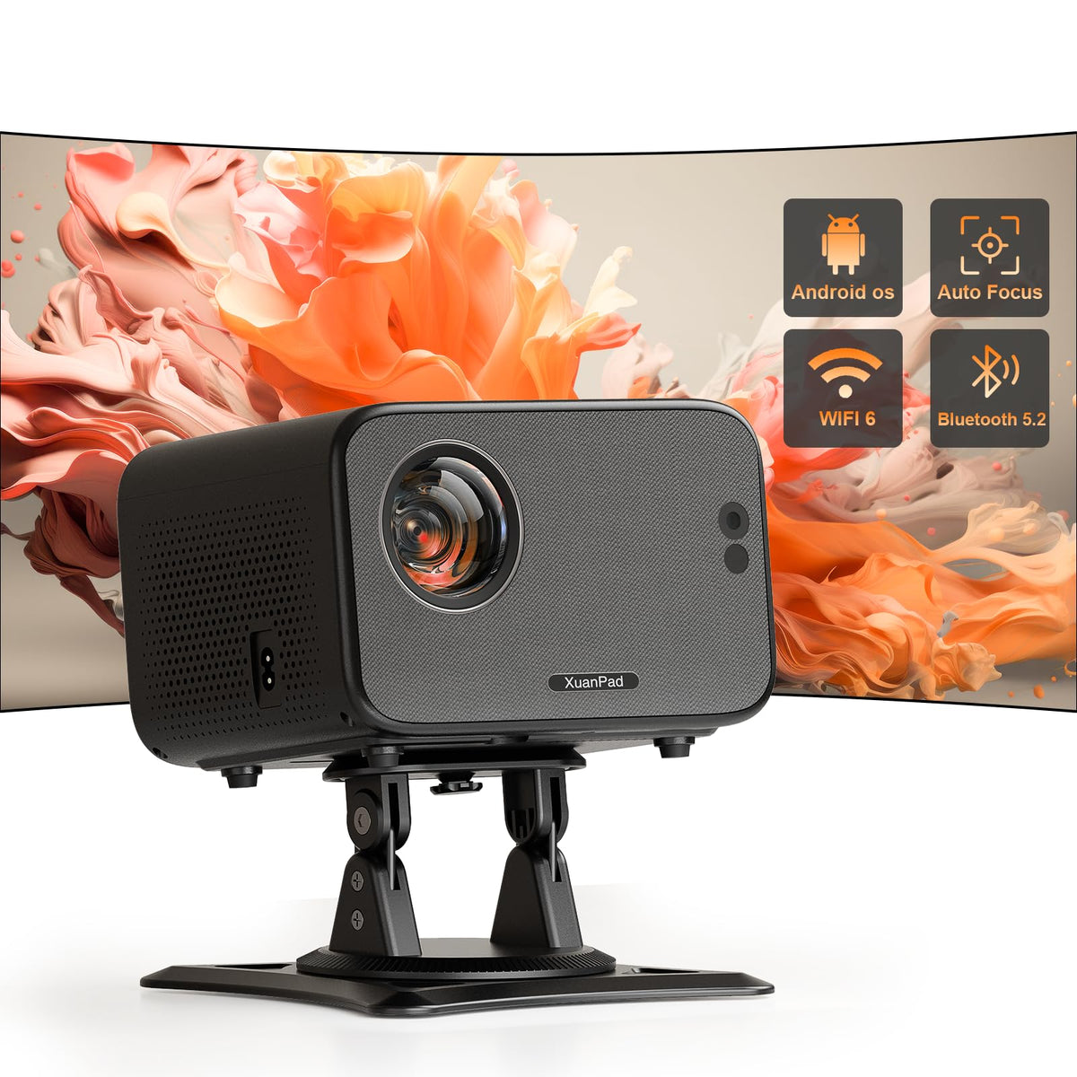 [Auto Focus] Projector With Android System, Xuanpad Portable Projector With Wifi 6 And Bluetooth, Auto Vertical Correction, Full