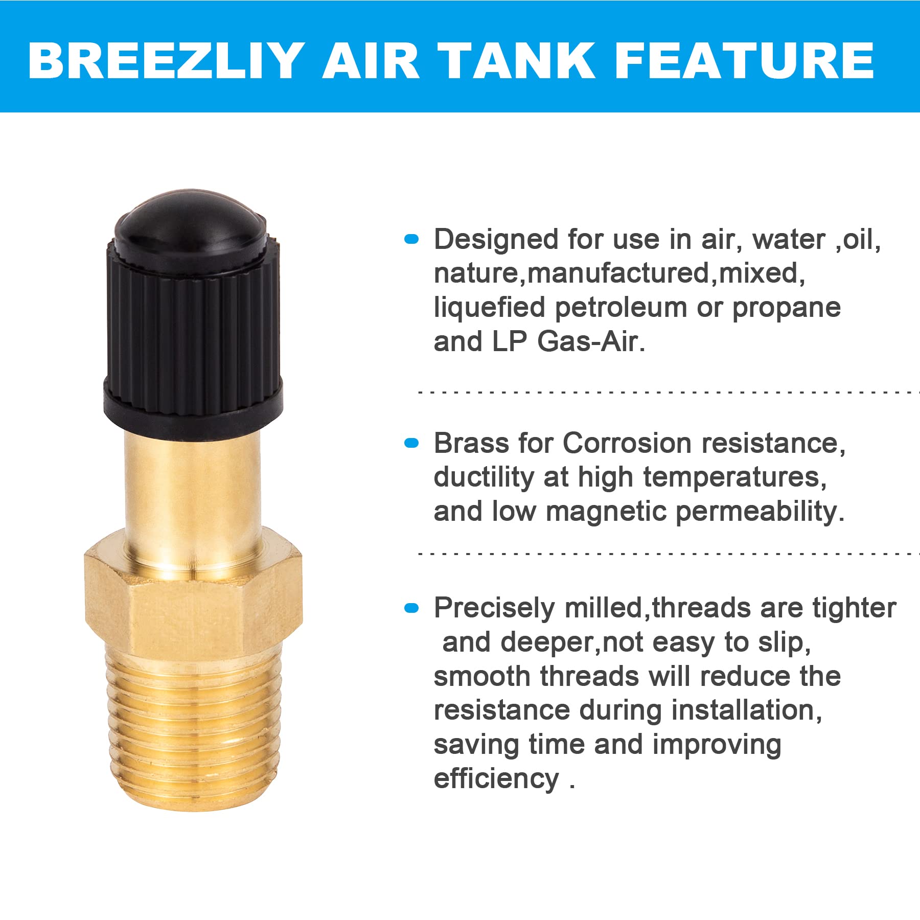 Breezliy 2Pcs 1/8'' Npt Tank Valve Anti Corrosion Brass Schrader Valve With Standard Valve Core With 1/8'' Npt Male,Using With A