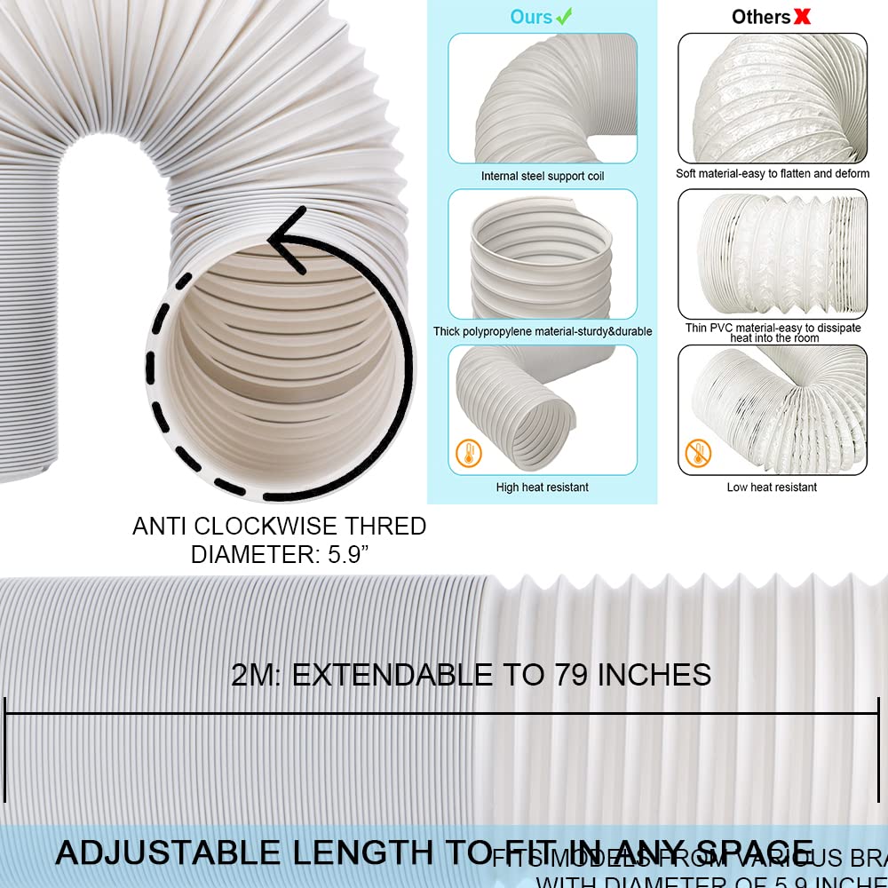 Kerykwan Portable Air Conditioner Window Vent Kit - 5.9 Exhaust Hose, Adjustable Seal Panel for Horizontal & Vertical Windows, 1 Count