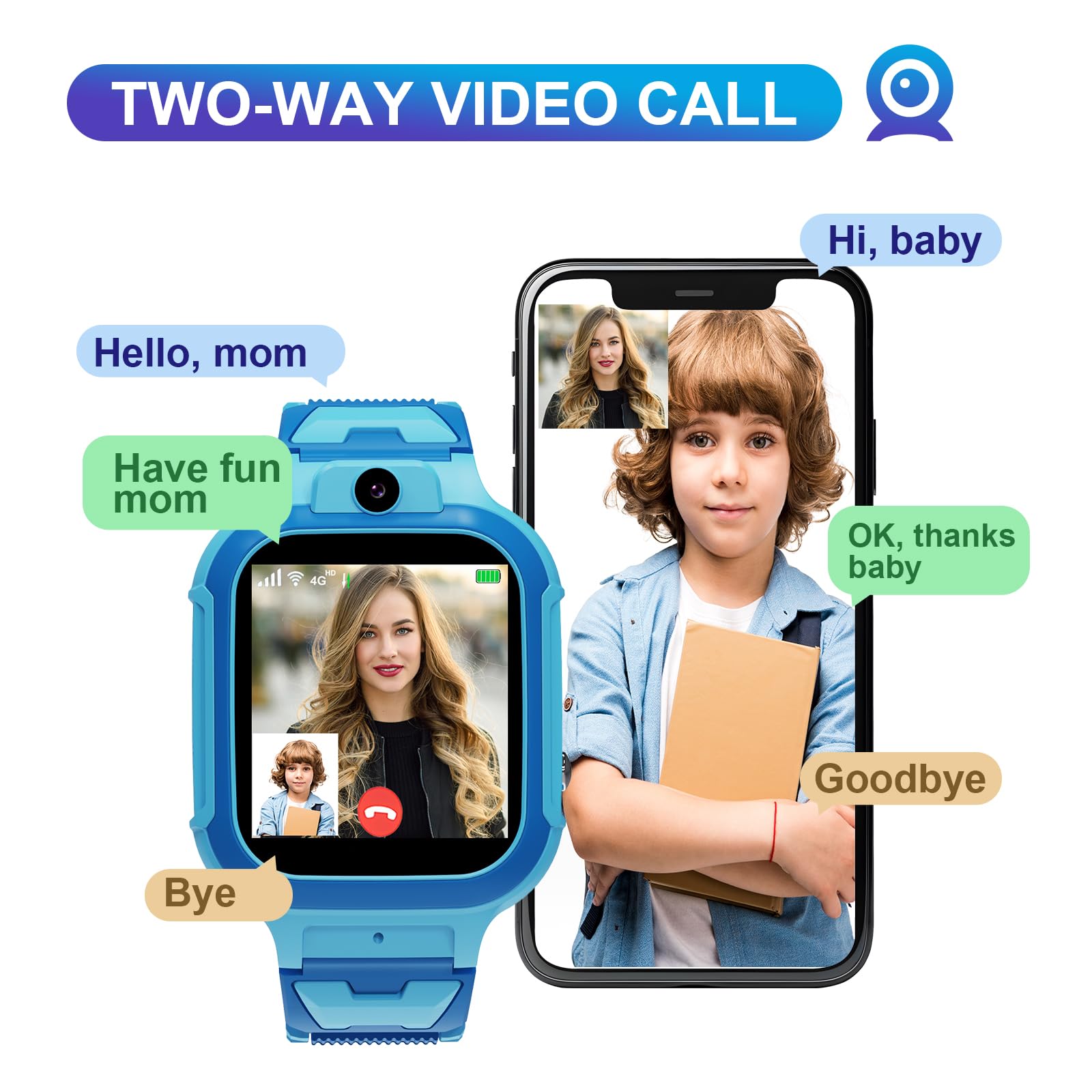 4G Kids Smart Watch Gps Tracker - Smartwatch With Two Way Call Video Calling Voice Chat Sos Class Mode Stopwatch Pedometer Games