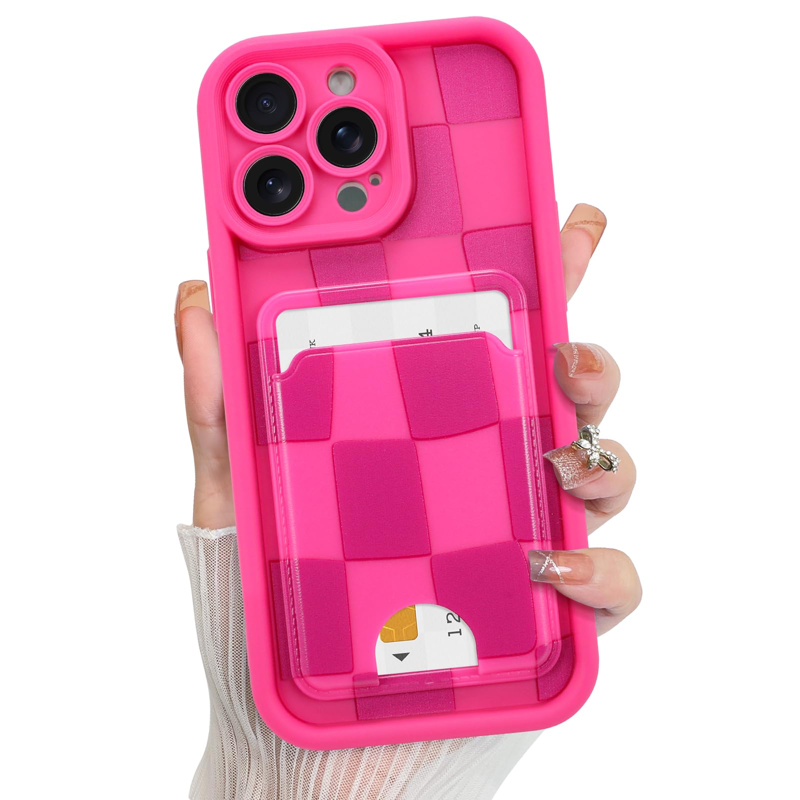 KANGHAR Compatible with iPhone 13 Pro Max Case, Wallet Silicone Checkered Cute Pattern, Card Holder Camera Protection Soft Slim 