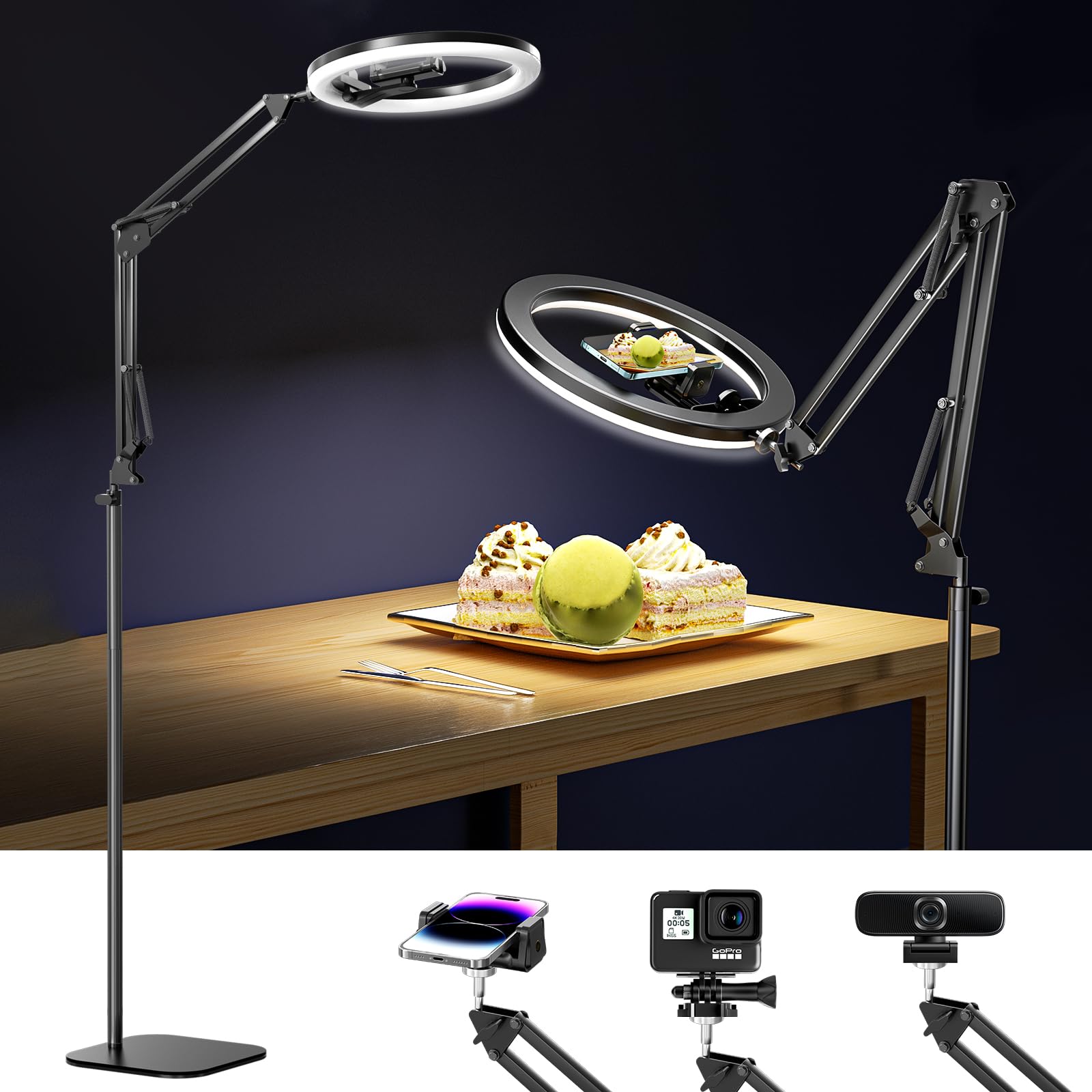 Ubeesize 12'' Ring Light Tripod For Iphone With Overhead Phone Mount Holder, Ring Lights With Stand And Camera Mounts For Photog
