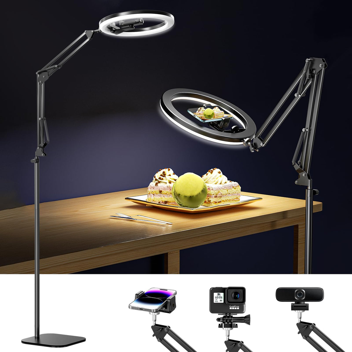 Ubeesize 12'' Ring Light Tripod For Iphone With Overhead Phone Mount Holder, Ring Lights With Stand And Camera Mounts For Photog