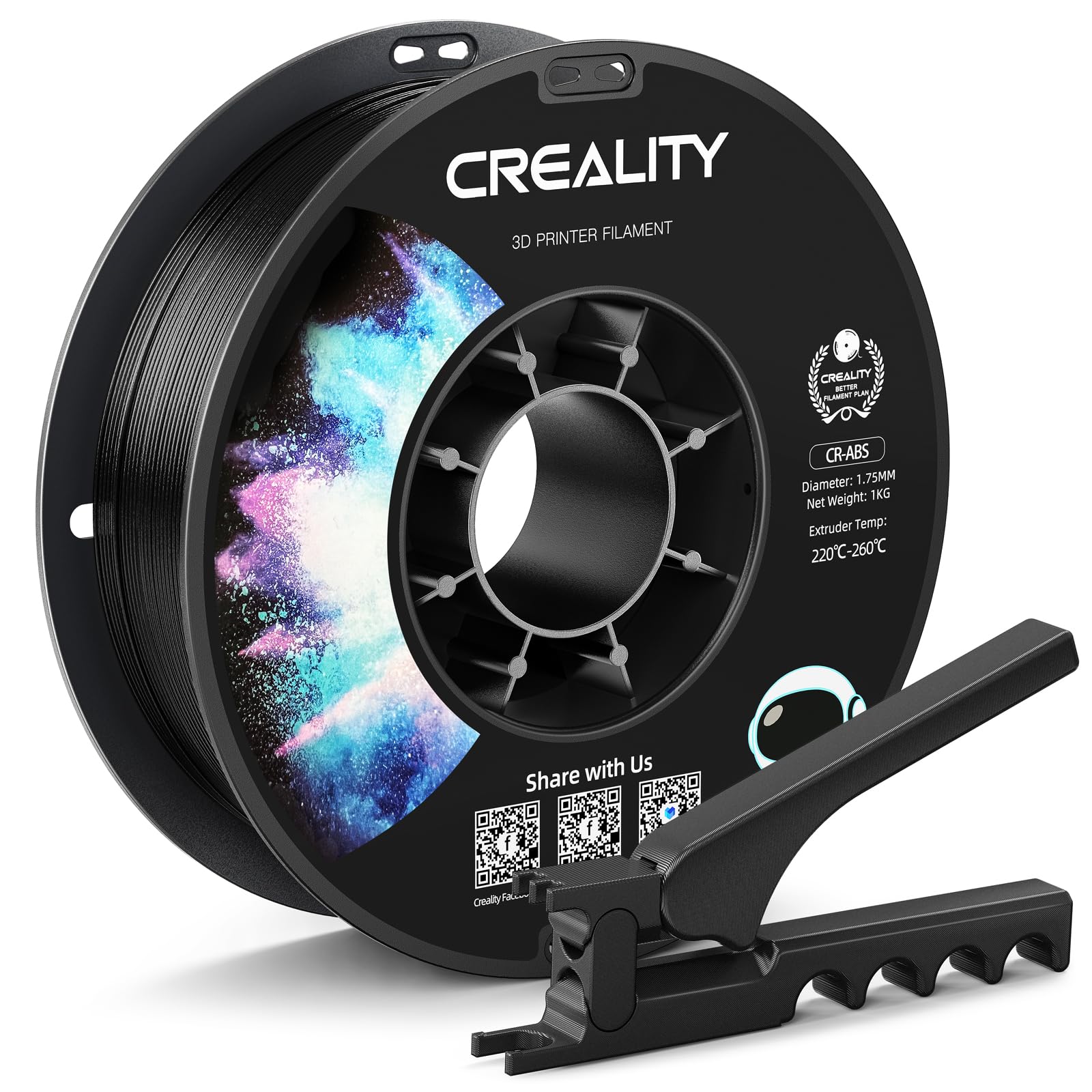 Creality Black ABS Filament 1.75mm, 3D Printer Filaments, 1kg(2.2lbs) Neatly-Wound Spool, Strong, Durable, Good Heat Resistant, 