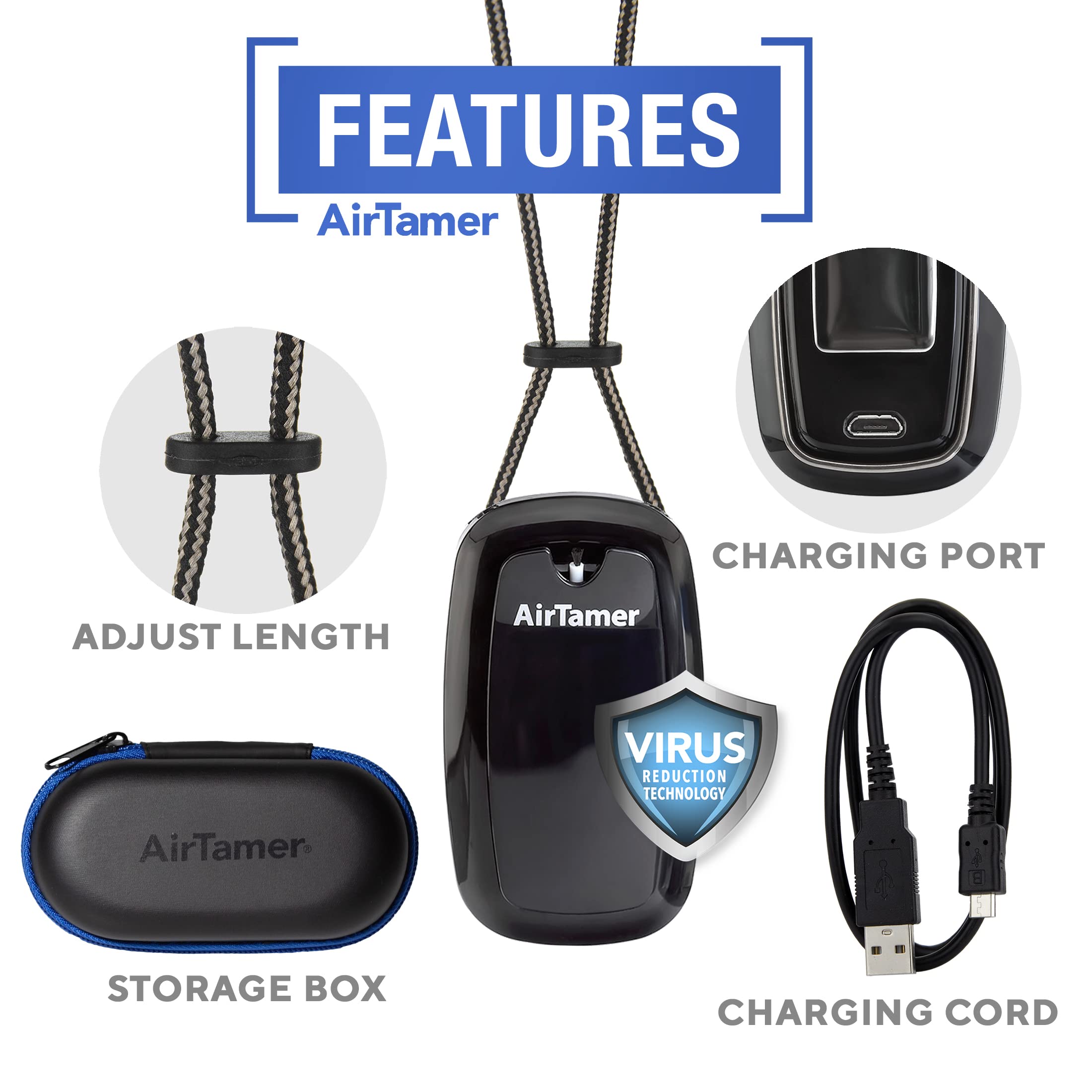 Airtamer A315 Advanced Rechargeable And Portable Air Negative Ion Generator | Proven Performance, Black With Black Leather Trave