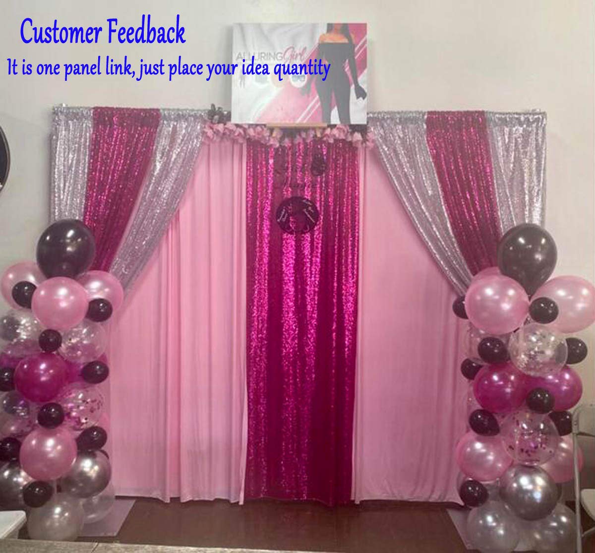 Lqiao Sequin Backdrop 8Ftx2Ft Fuchsia Curtain Panels Sequin Fabric Photography Background Wedding Photo Booth Backdrop Birthday