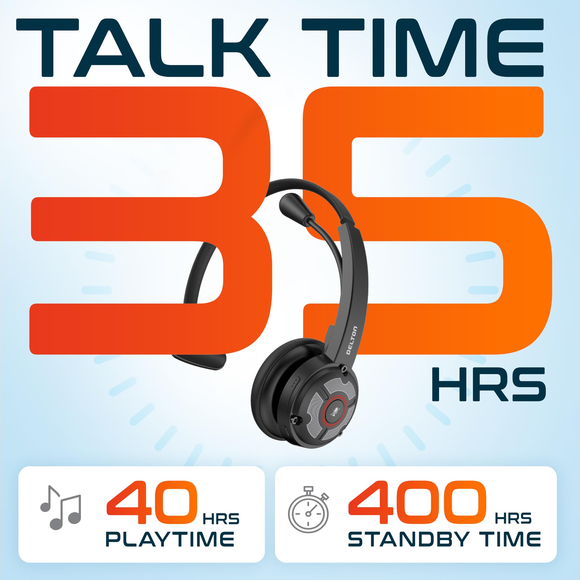 Delton Noise Canceling Bluetooth Computer Headset With Charging Dock, Auto Pair Usb Dongle For Pc/Laptop, Compatible With Ms Tea