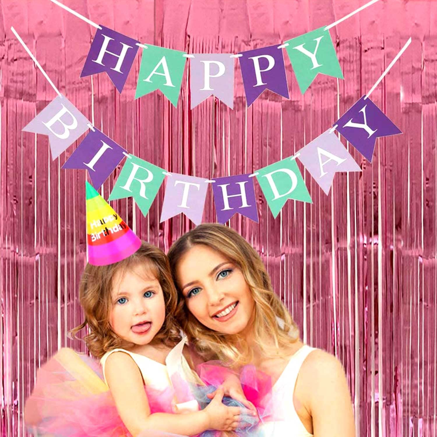 4 Pack Pink Foil Fringe Curtain Backdrop, 3.3Ft X 9.8Ft Metallic Tinsel Foil Fringe Streamers Curtains For Photo Booth, Wedding,