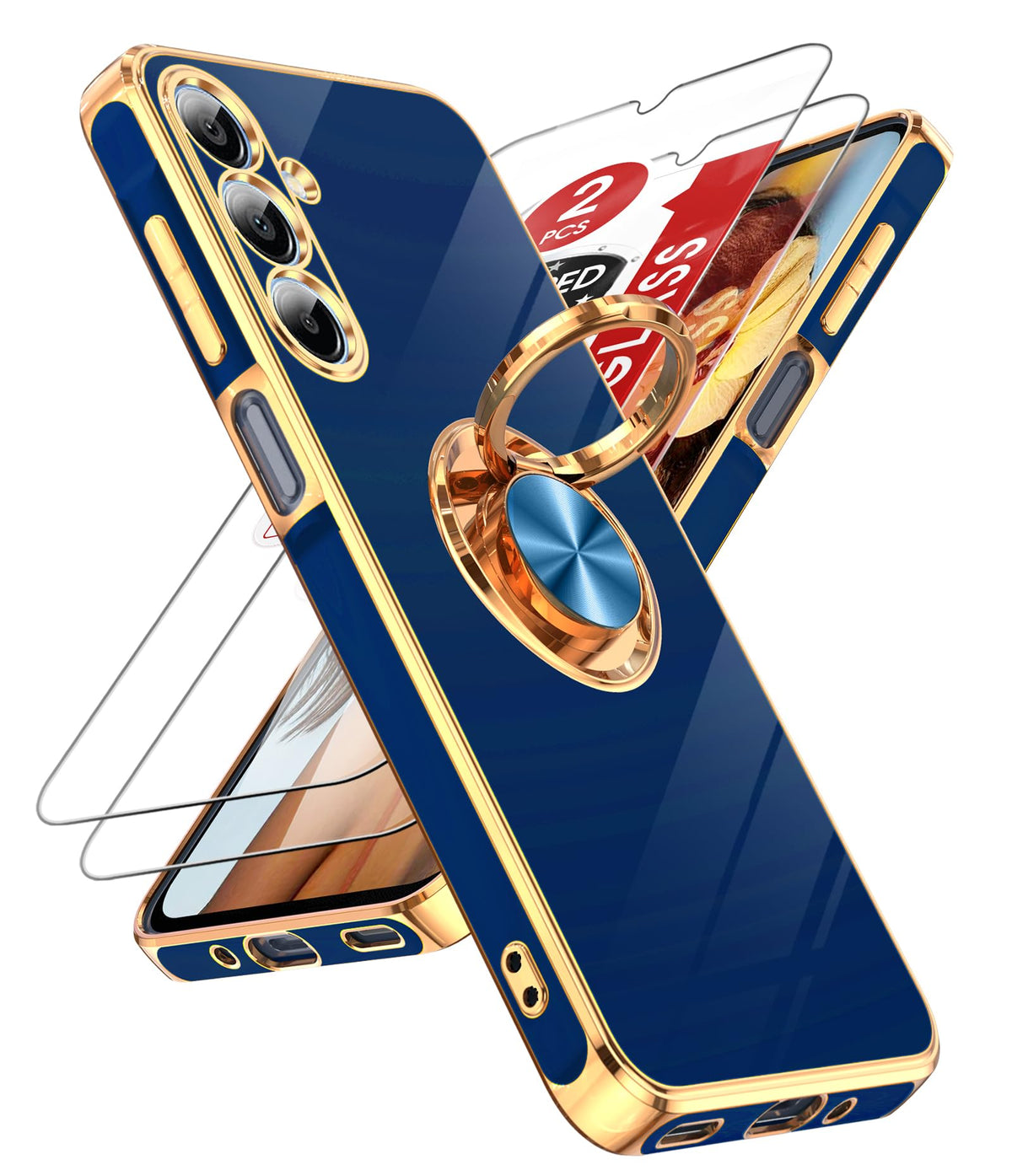 Leyi For Samsung A16 5G Case: With 2 Pack Tempered Glass Screen Protector And 360 Rotatable Ring Holder Magnetic Kickstand, Plat